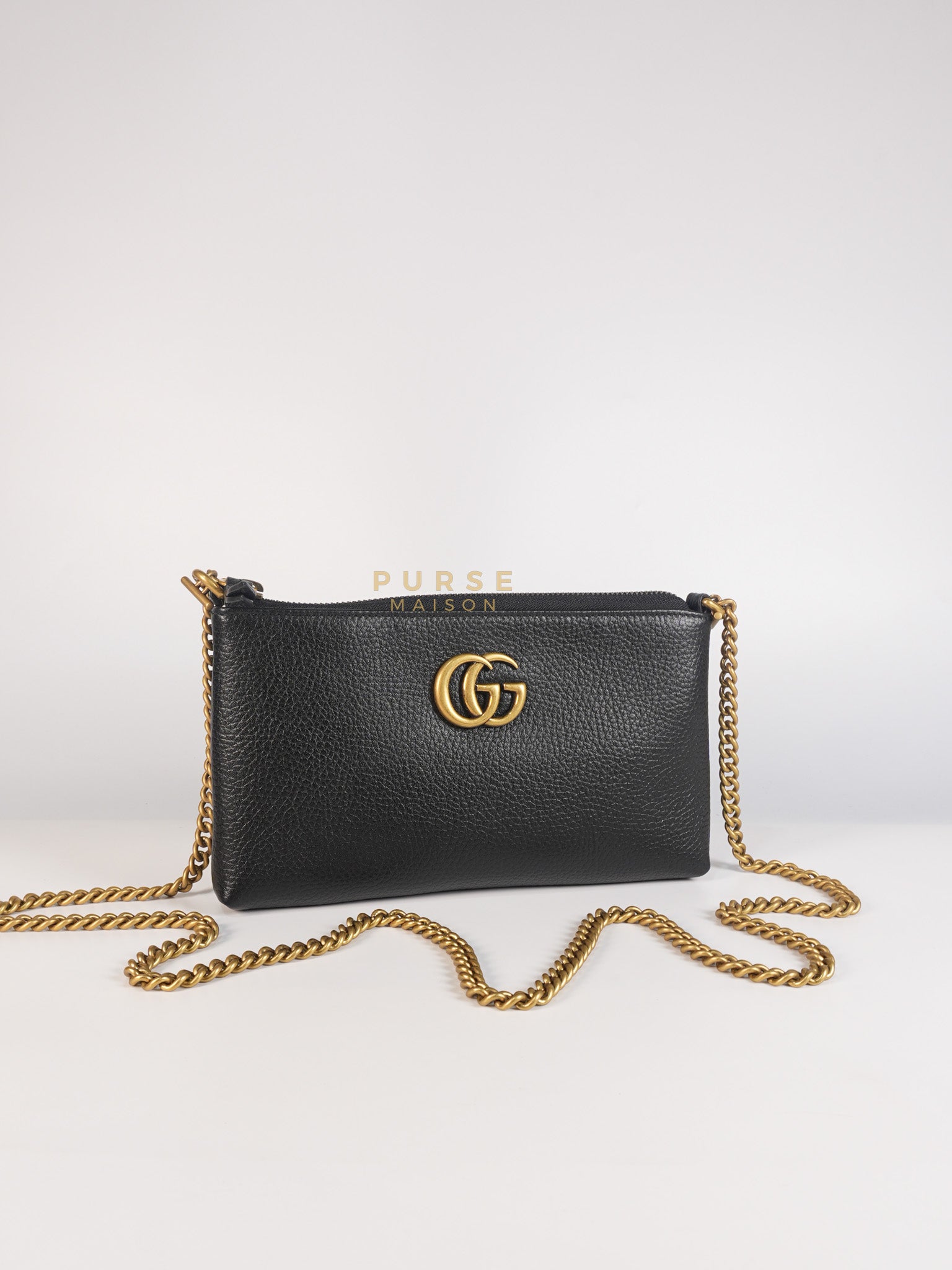 Cellarius in Black Grained Calfskin Leather Chain Pouch | Purse Maison Luxury Bags Shop
