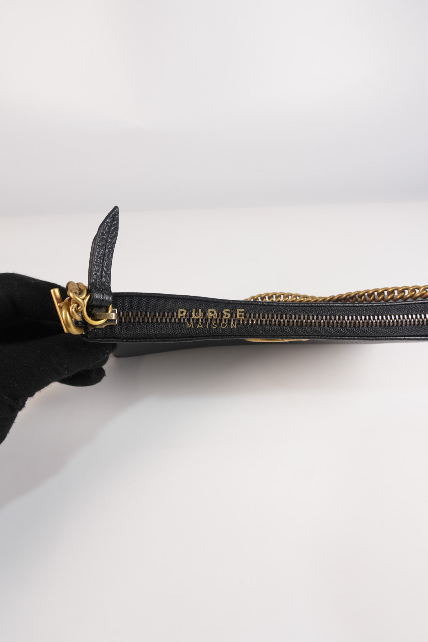 Cellarius in Black Grained Calfskin Leather Chain Pouch | Purse Maison Luxury Bags Shop