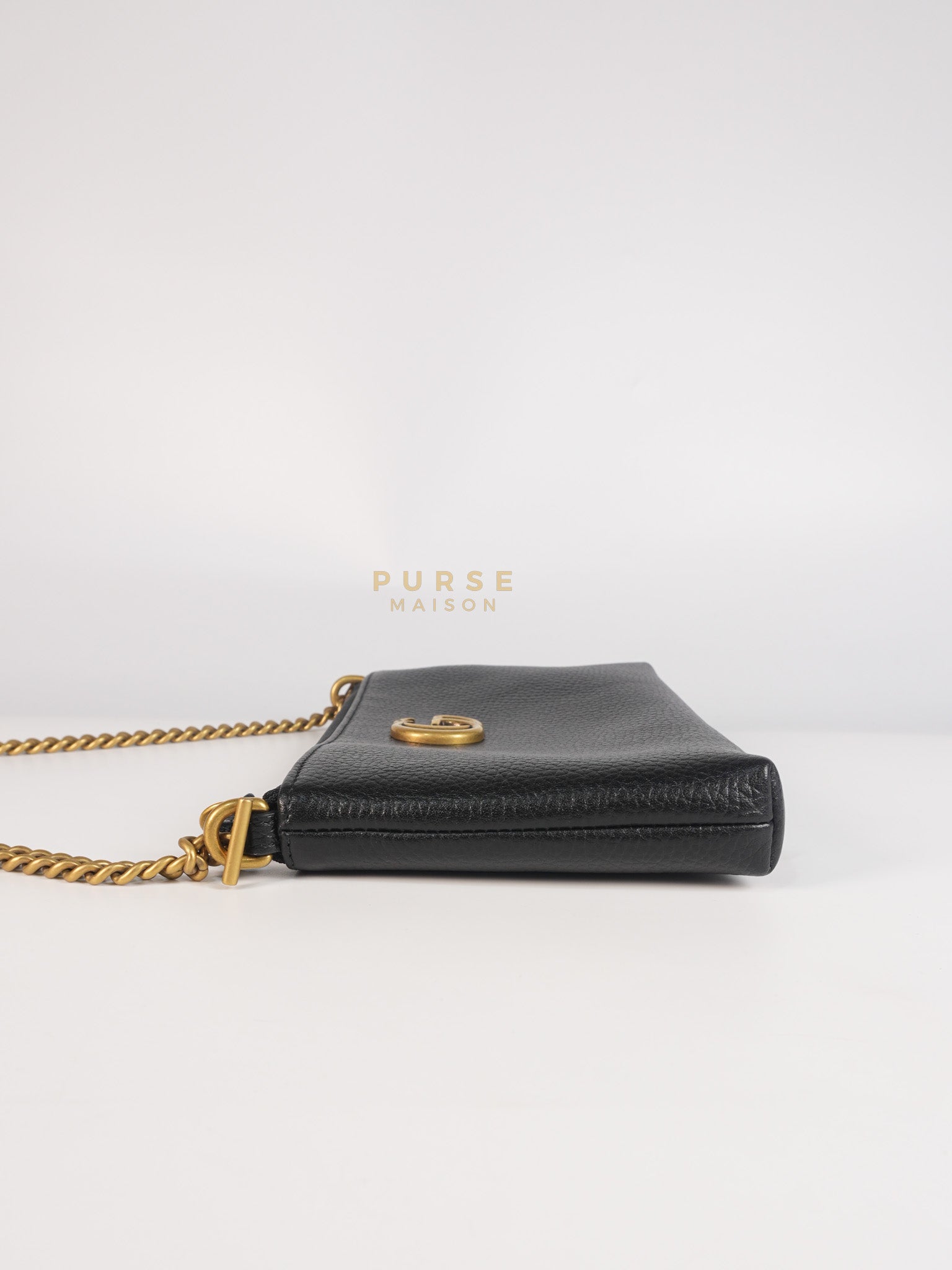 Cellarius in Black Grained Calfskin Leather Chain Pouch | Purse Maison Luxury Bags Shop