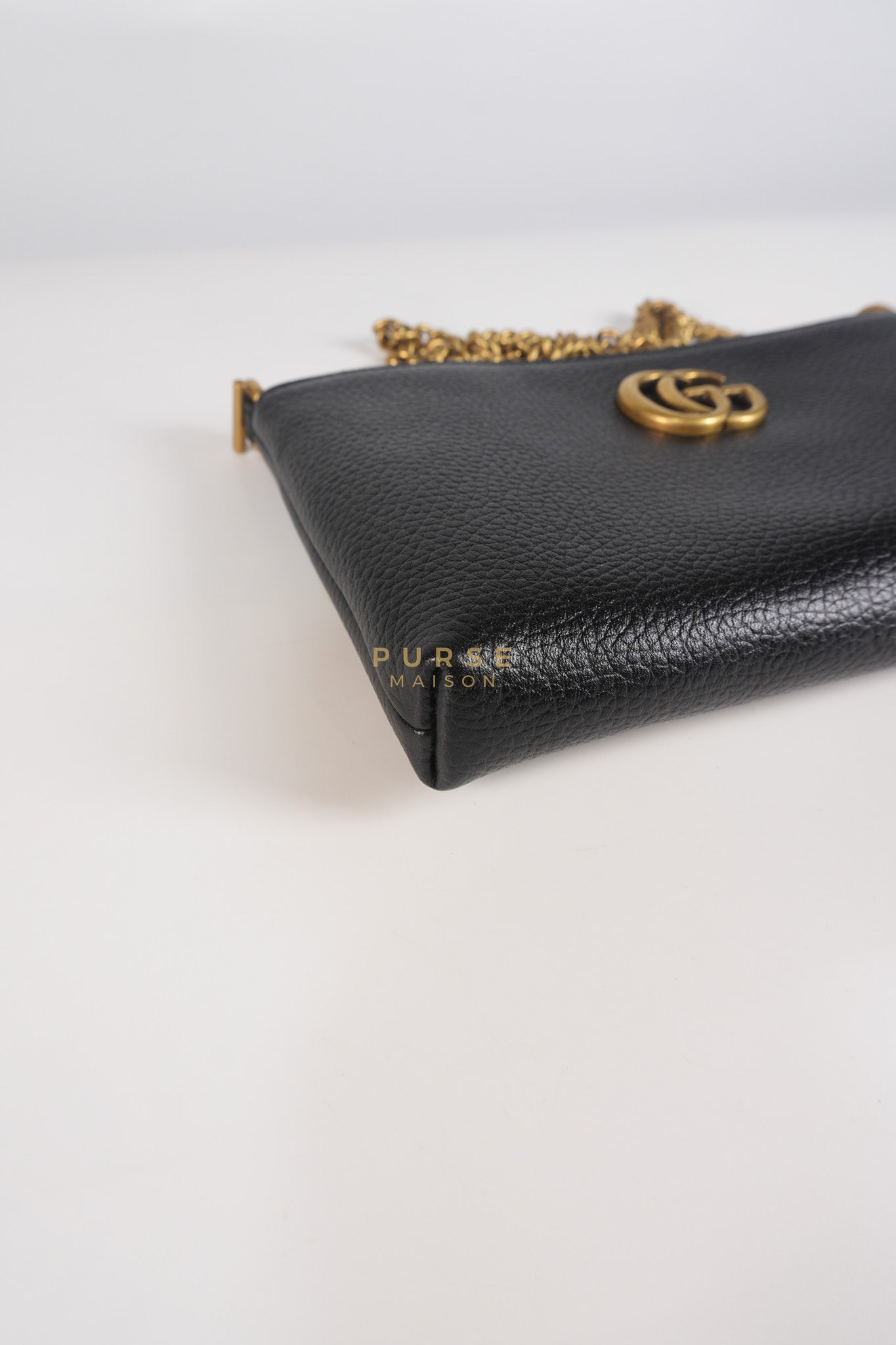 Cellarius in Black Grained Calfskin Leather Chain Pouch | Purse Maison Luxury Bags Shop