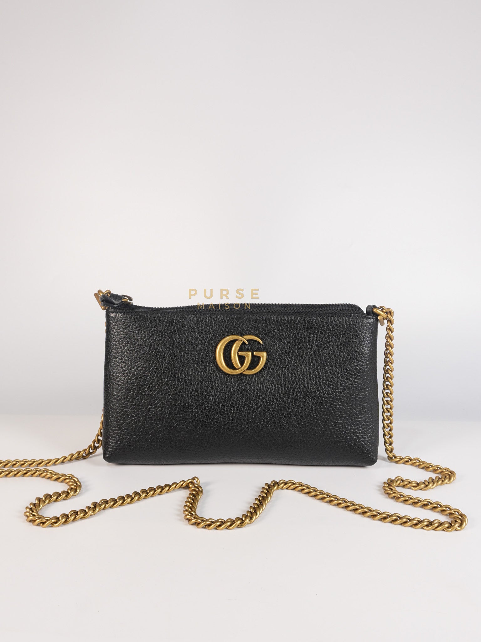 Cellarius in Black Grained Calfskin Leather Chain Pouch | Purse Maison Luxury Bags Shop