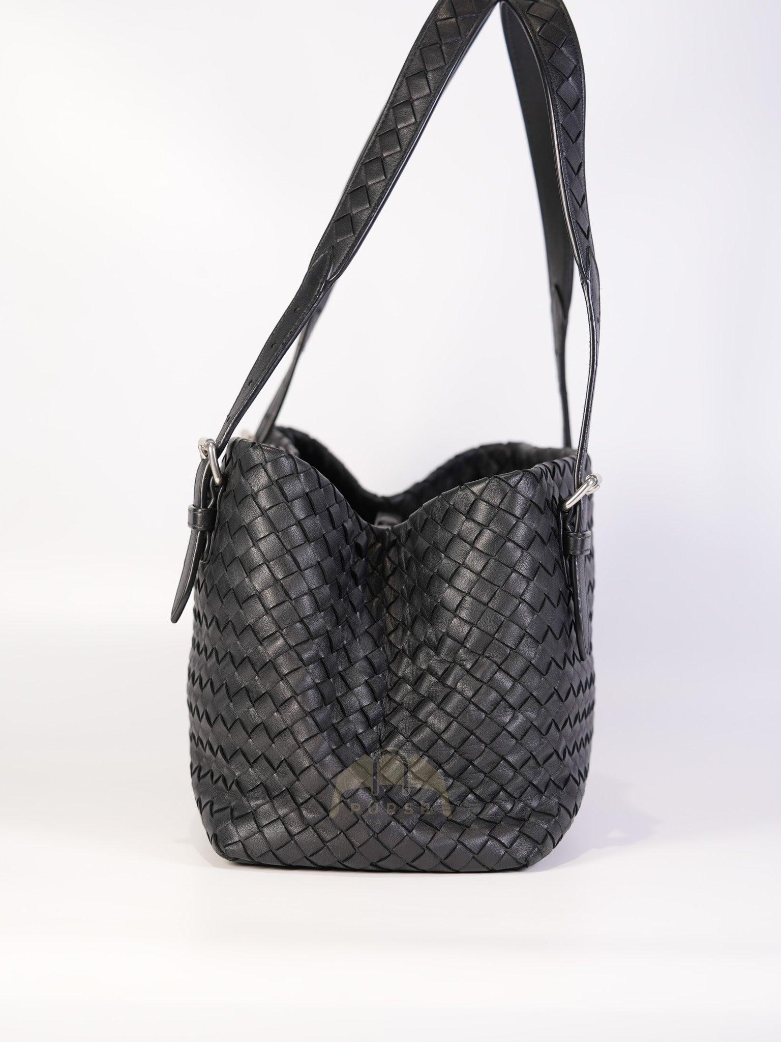 Cesta Small Nappa Intrecciato Black Leather Tote Bag | Purse Maison Luxury Bags Shop