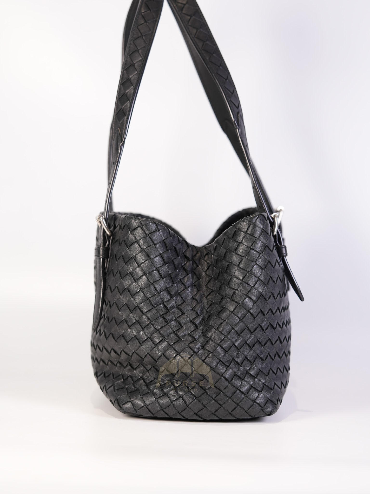 Cesta Small Nappa Intrecciato Black Leather Tote Bag | Purse Maison Luxury Bags Shop