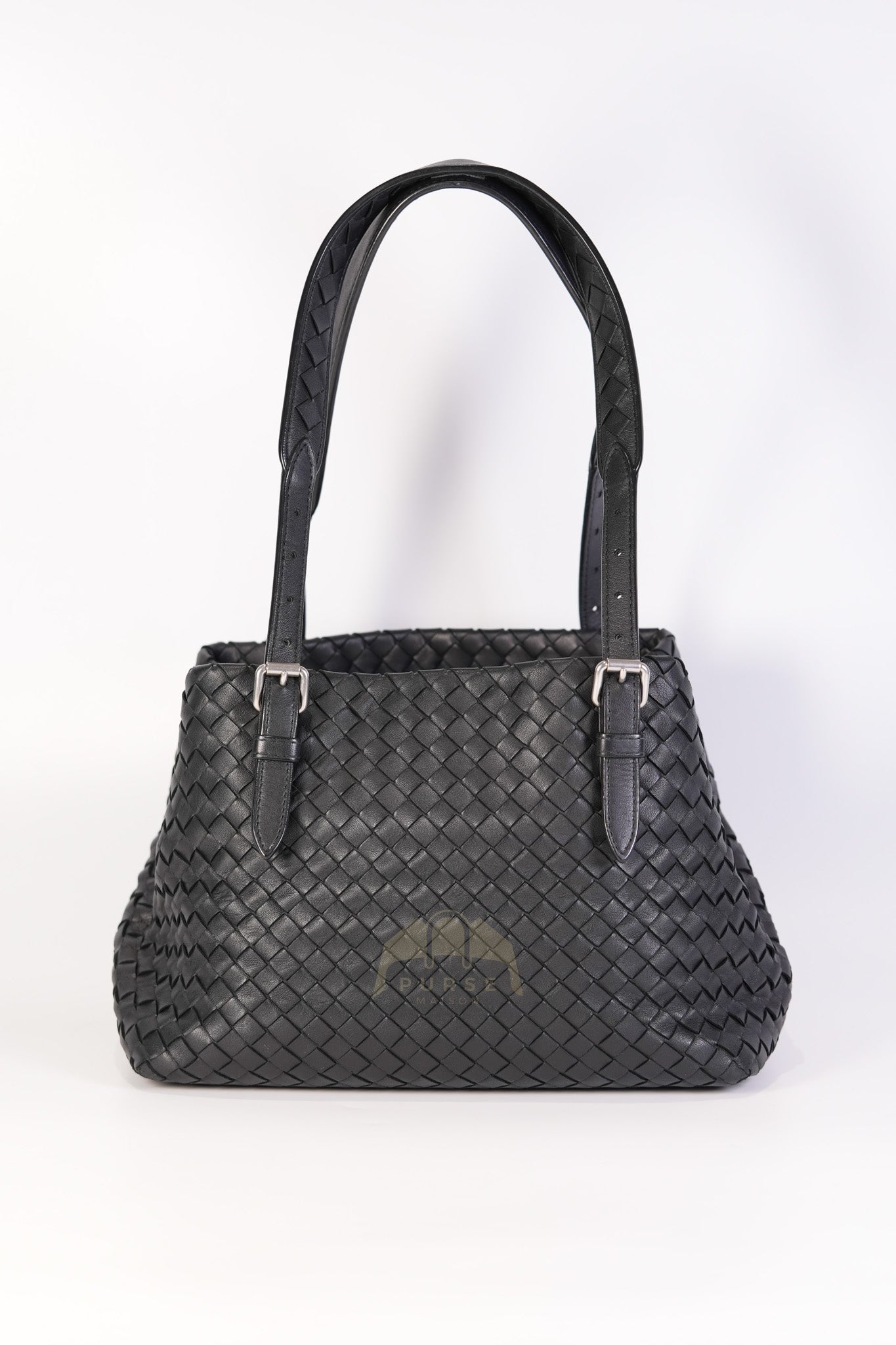 Cesta Small Nappa Intrecciato Black Leather Tote Bag | Purse Maison Luxury Bags Shop