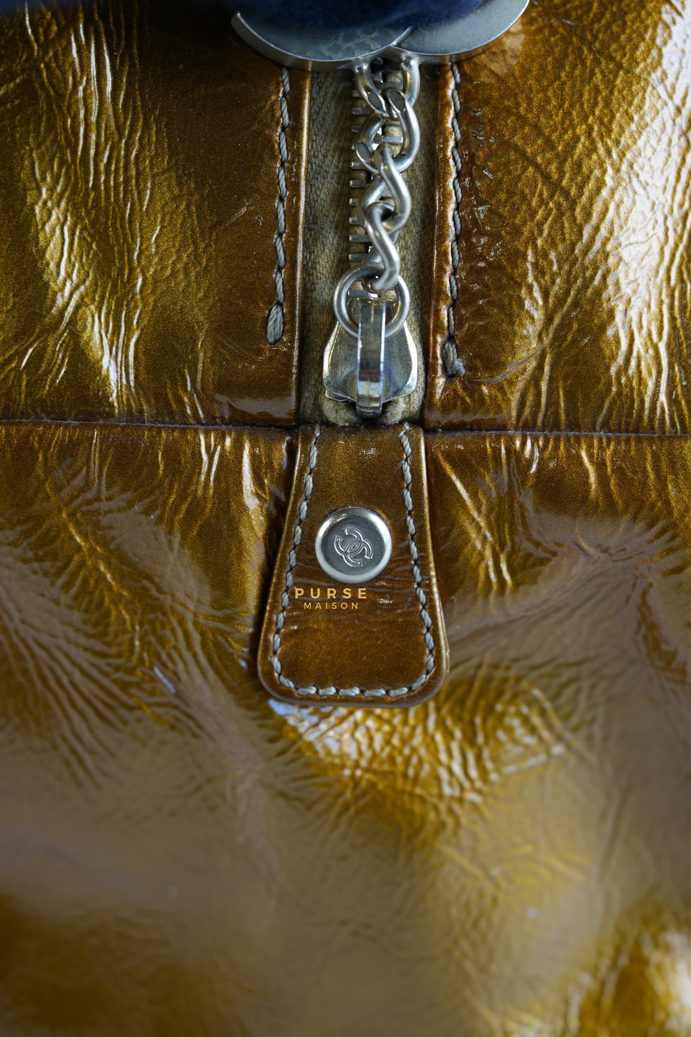 Chain Trim Luxe Ligne Bowler Bag in Metallic Gold Leather & Gold Hardware Series 11 | Purse Maison Luxury Bags Shop