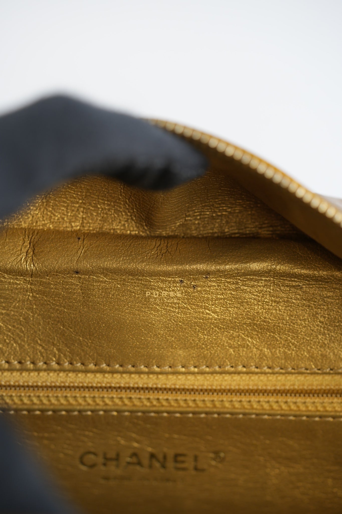 Chain Trim Luxe Ligne Bowler Bag in Metallic Gold Leather & Gold Hardware Series 11 | Purse Maison Luxury Bags Shop