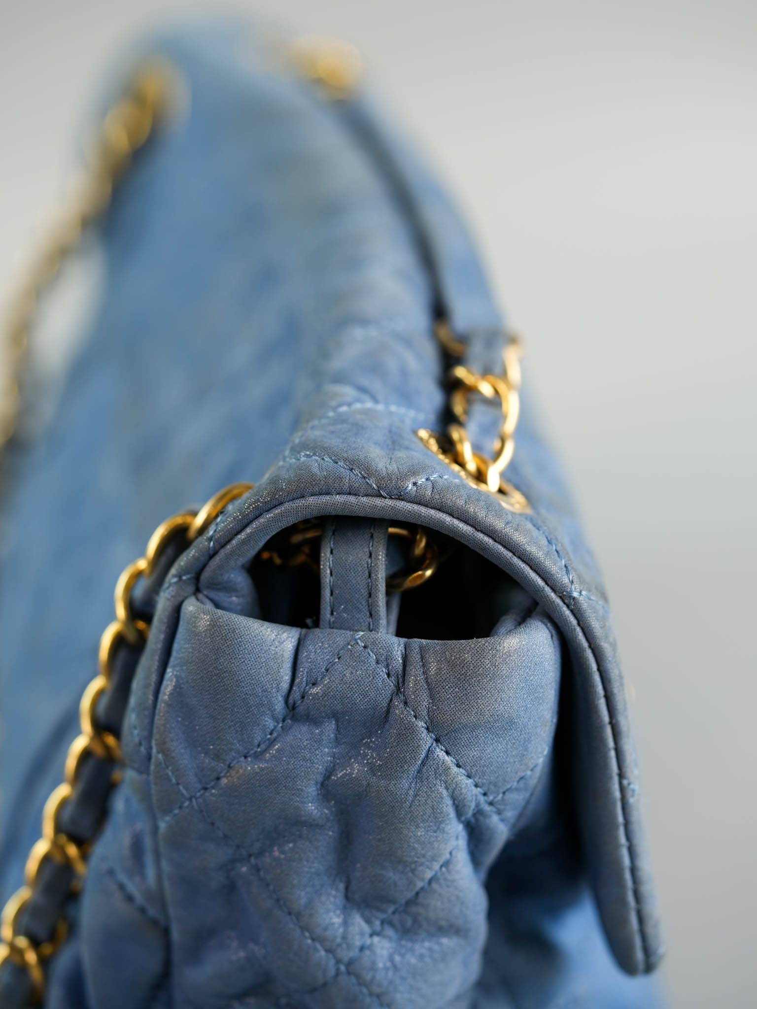 Chambray Iridescent Calfskin Flap Bag in Aged Gold Hardware Series 15 | Purse Maison Luxury Bags Shop