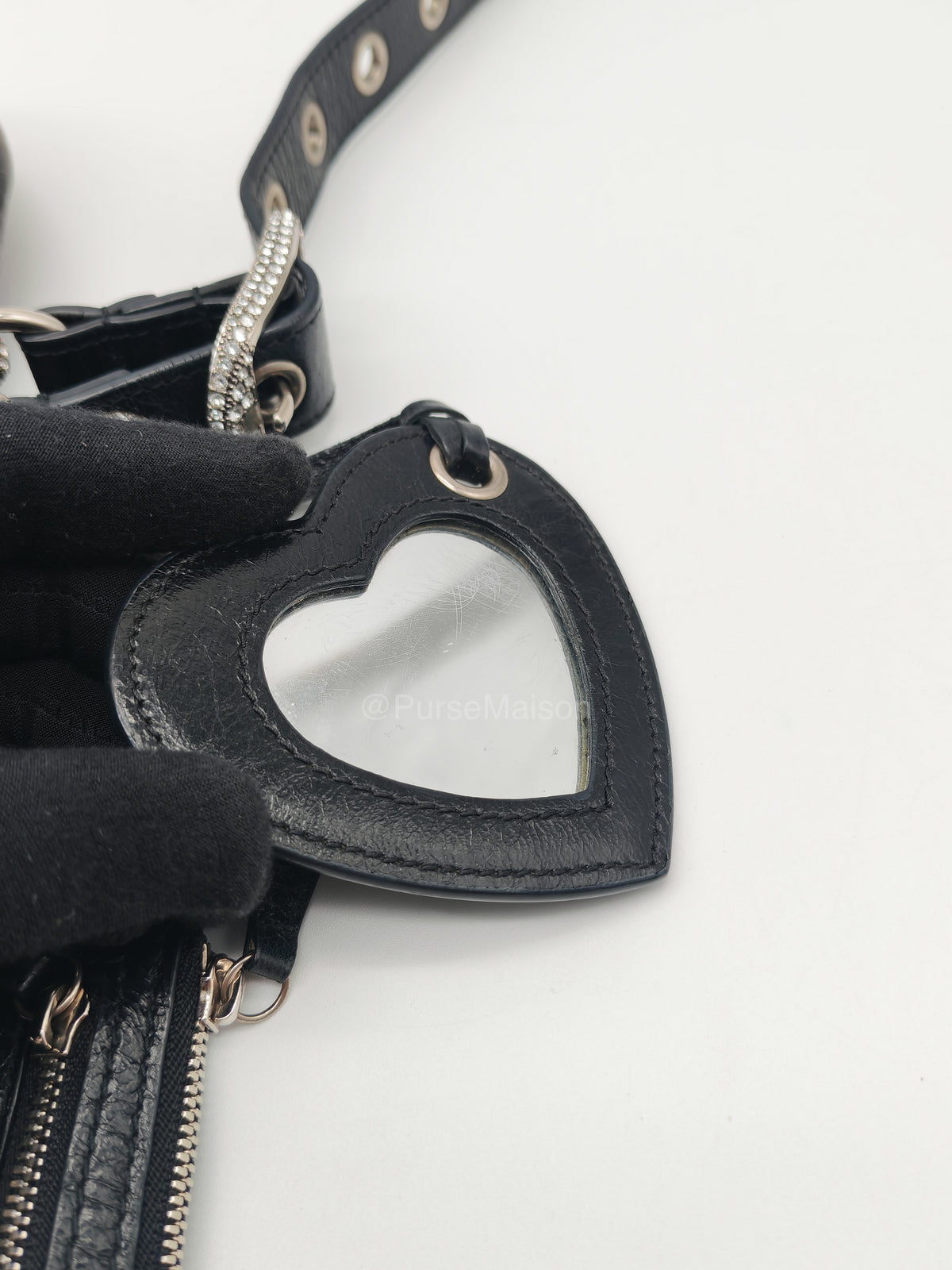 Balenciaga Le Cagole XS Shoulder Bag in Arena Lambskin Shoulder Bag with Rhinestones