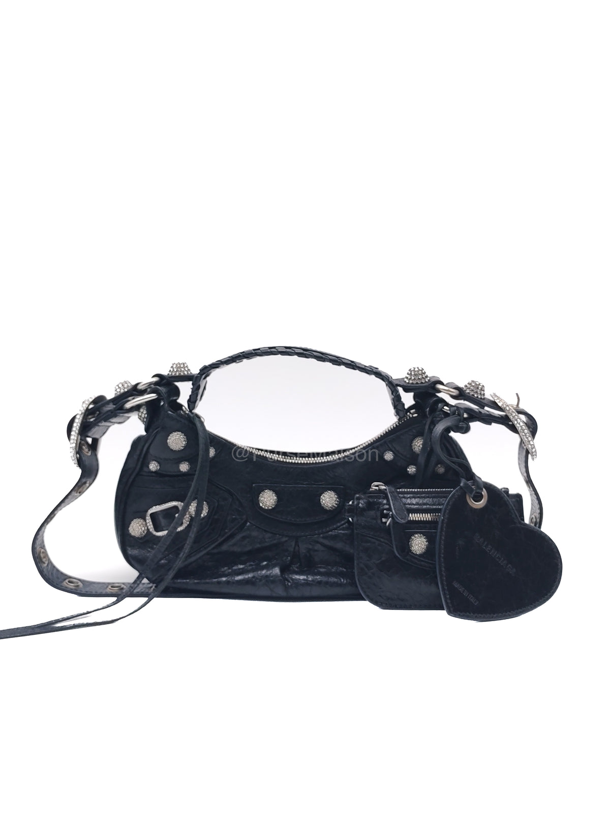 Balenciaga Le Cagole XS Shoulder Bag in Arena Lambskin Shoulder Bag with Rhinestones