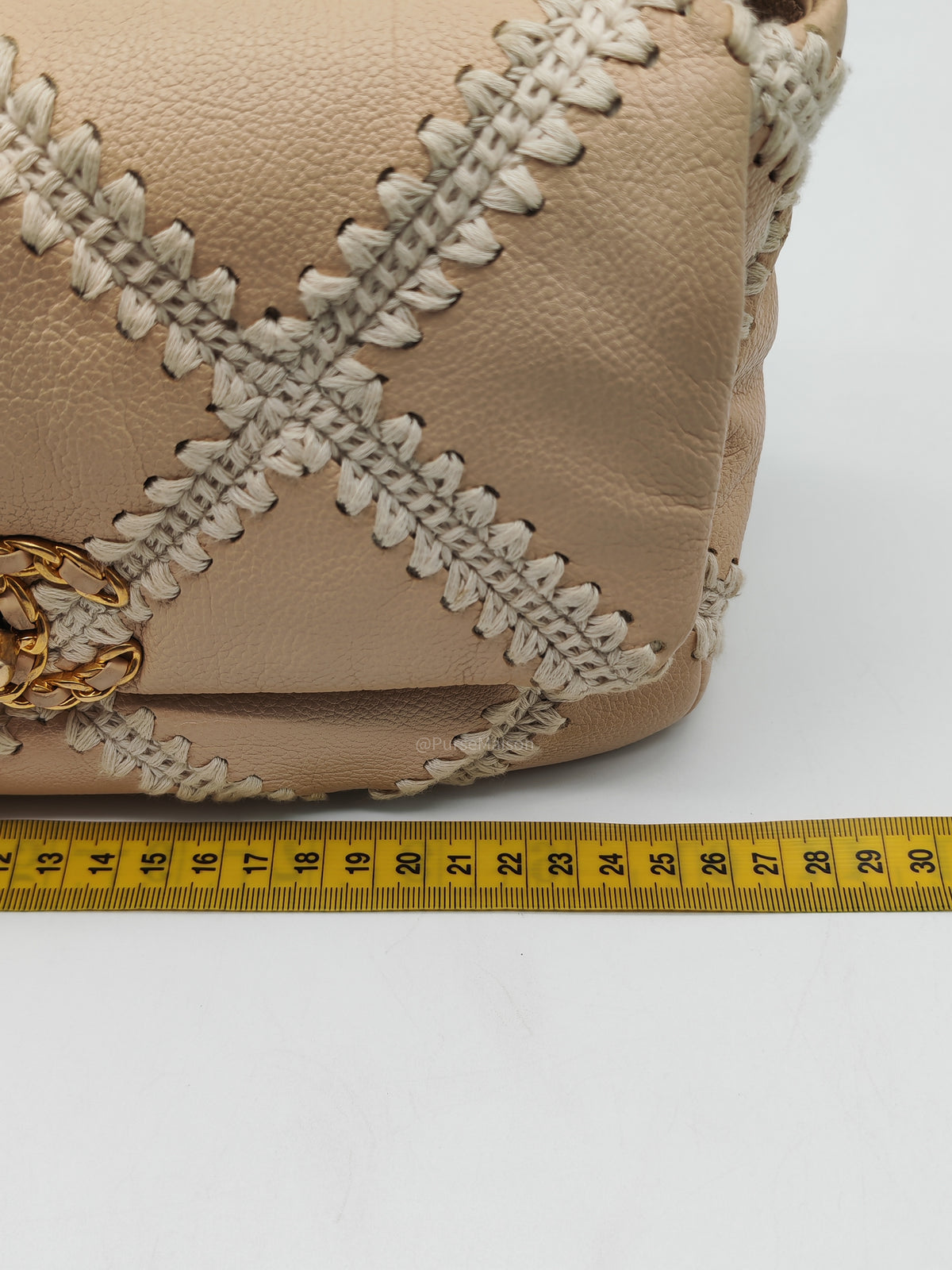 Chanel 19 Flap Bag Medium in Beige Calfskin Leather with Crochet Trim and Mixed Hardware Series 30 | Purse Maison Luxury Bags Shop