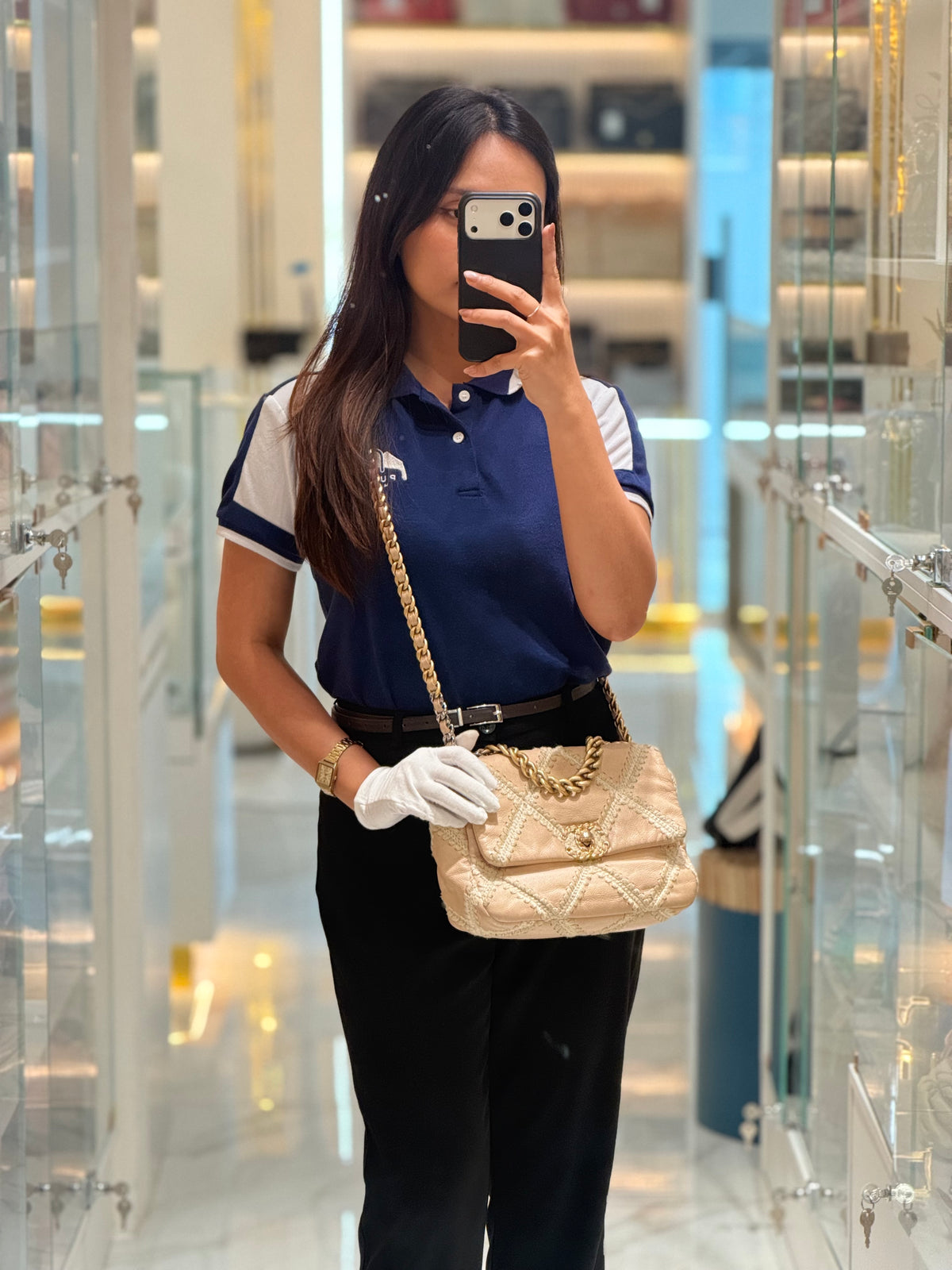 Chanel 19 Flap Bag in Beige Crochet Quilted Calfskin Leather & Mix Hardware Series 30 | Purse Maison Luxury Bags Shop