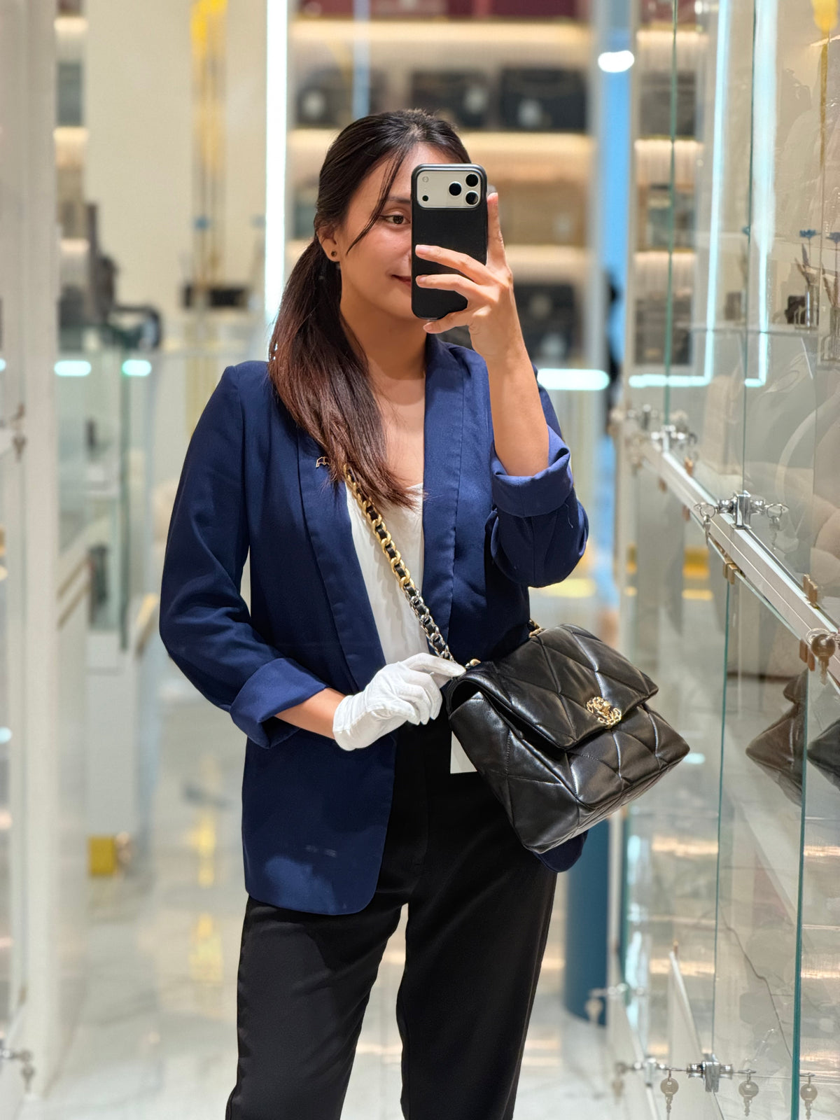 Chanel 19 Flap Bag Medium in Black Lambskin Leather Mix Hardware (Microchip) | Purse Maison Luxury Bags Shop