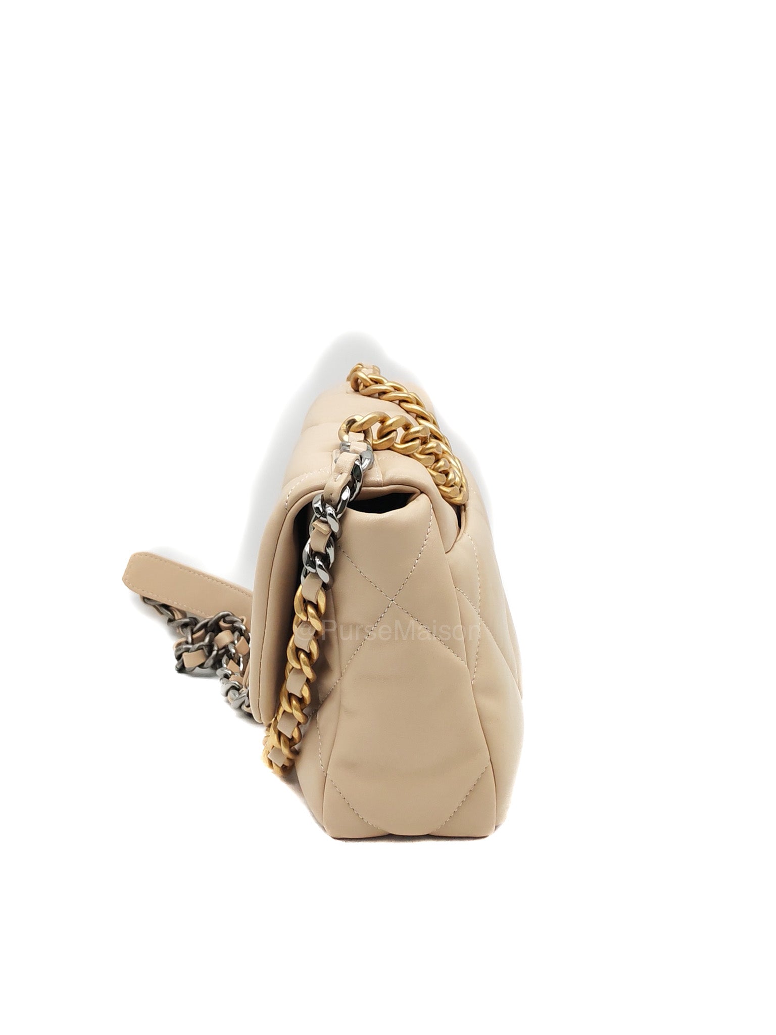 Chanel 19 Flap Bag Small in Beige Quilted Lambskin Leather and Mixed Hardware Microchip | Purse Maison Luxury Bags Shop