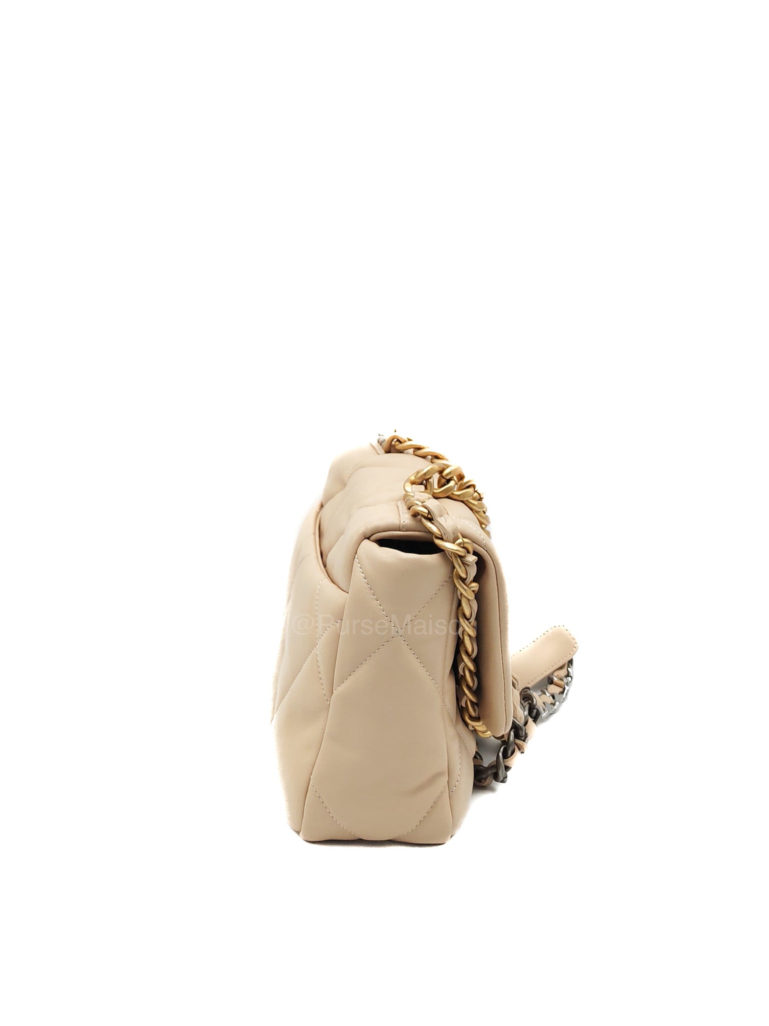 Chanel 19 Flap Bag Small in Beige Quilted Lambskin Leather and Mixed Hardware Microchip | Purse Maison Luxury Bags Shop