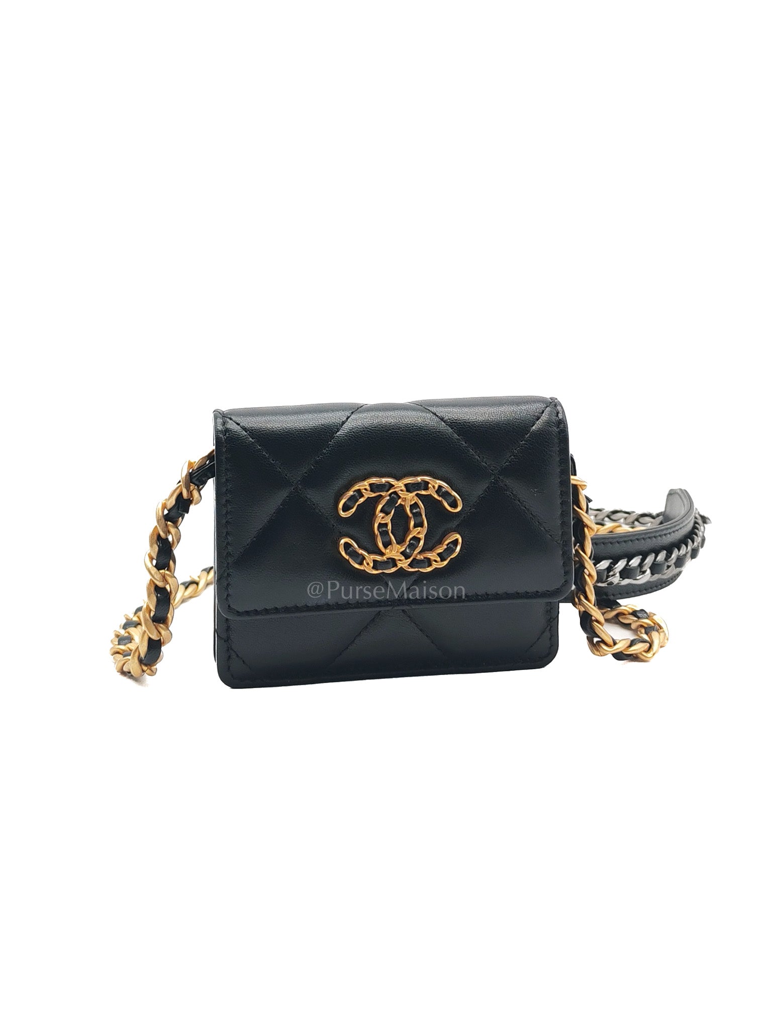 19 Flap Coin Purse in Black Lambskin Leather & Mix Hardware (Series 31) | Purse Maison Luxury Bags Shop