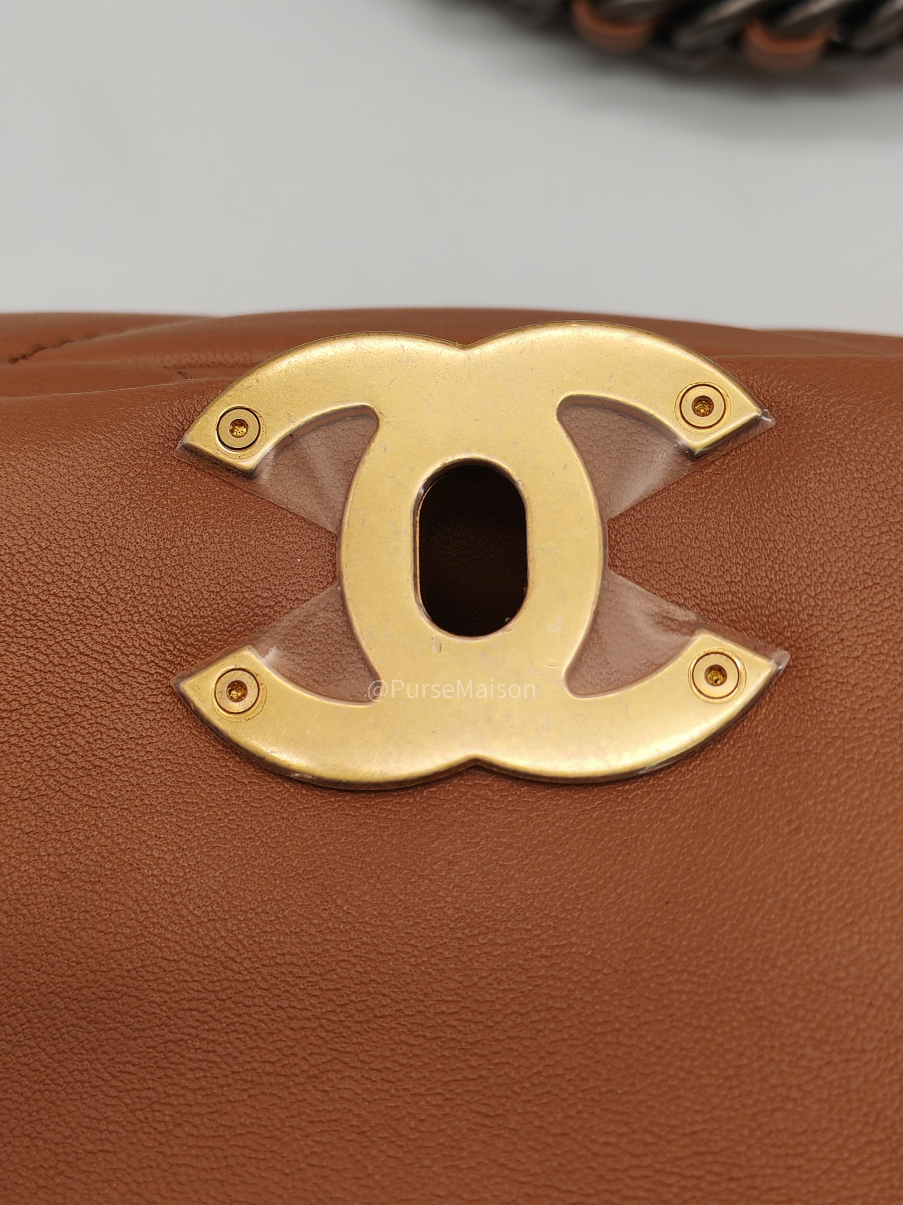 Chanel 19 Large in Caramel Quilted Lambskin Leather and Mixed Hardware Microchip | Purse Maison Luxury Bags Shop