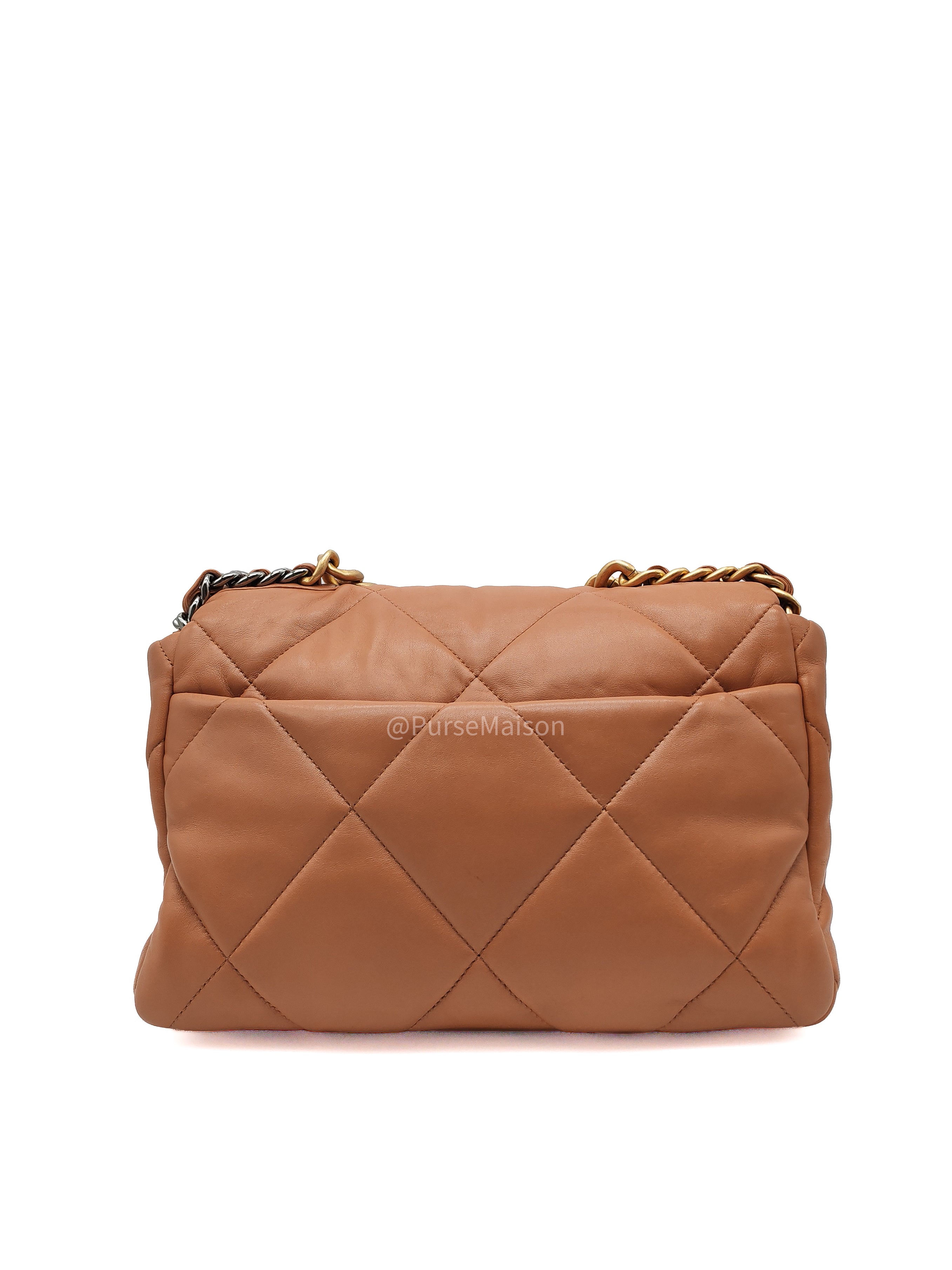 Chanel 19 Large in Caramel Quilted Lambskin Leather and Mixed Hardware Microchip | Purse Maison Luxury Bags Shop