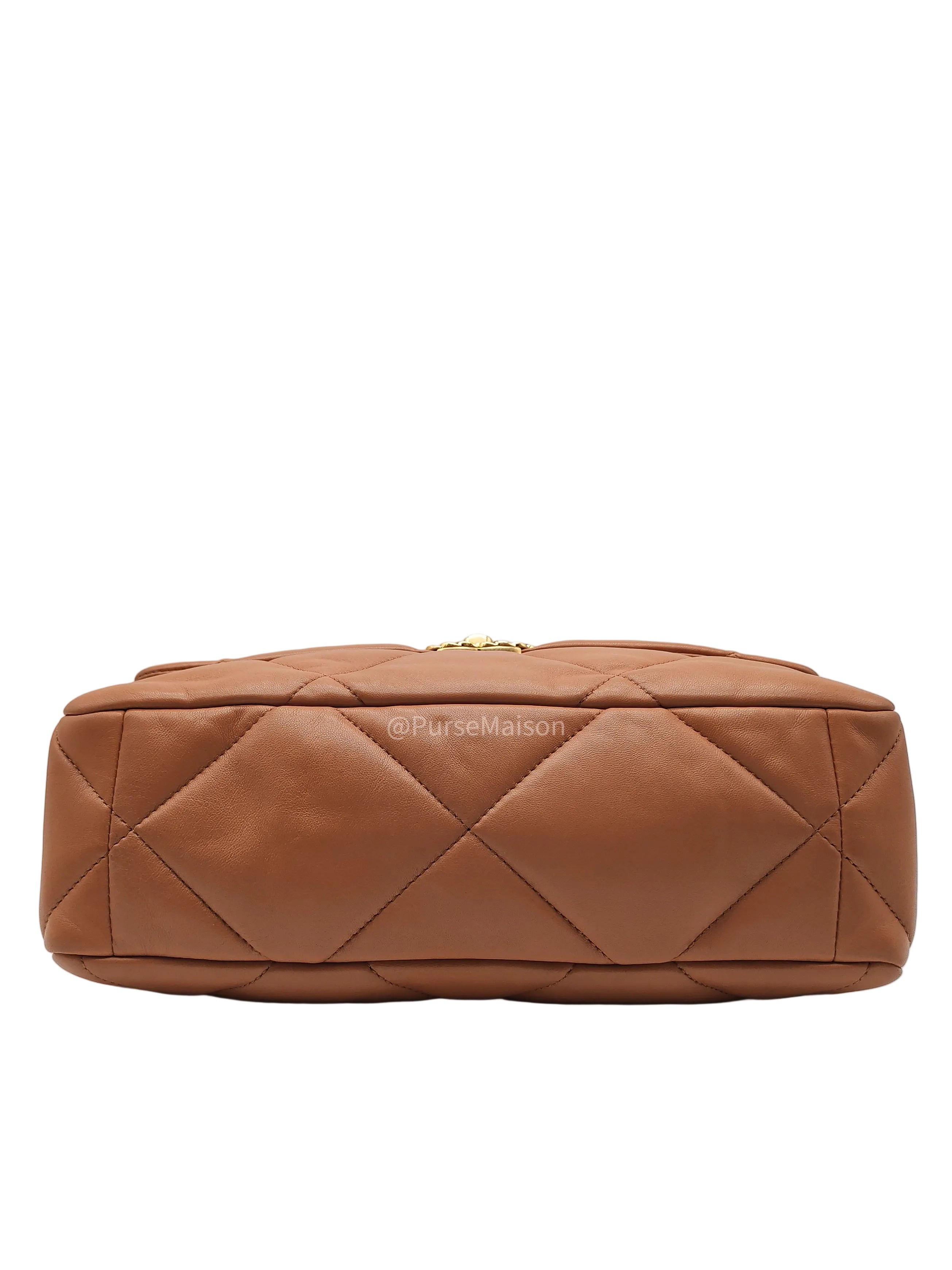Chanel 19 Large in Caramel Quilted Lambskin Leather and Mixed Hardware Microchip | Purse Maison Luxury Bags Shop