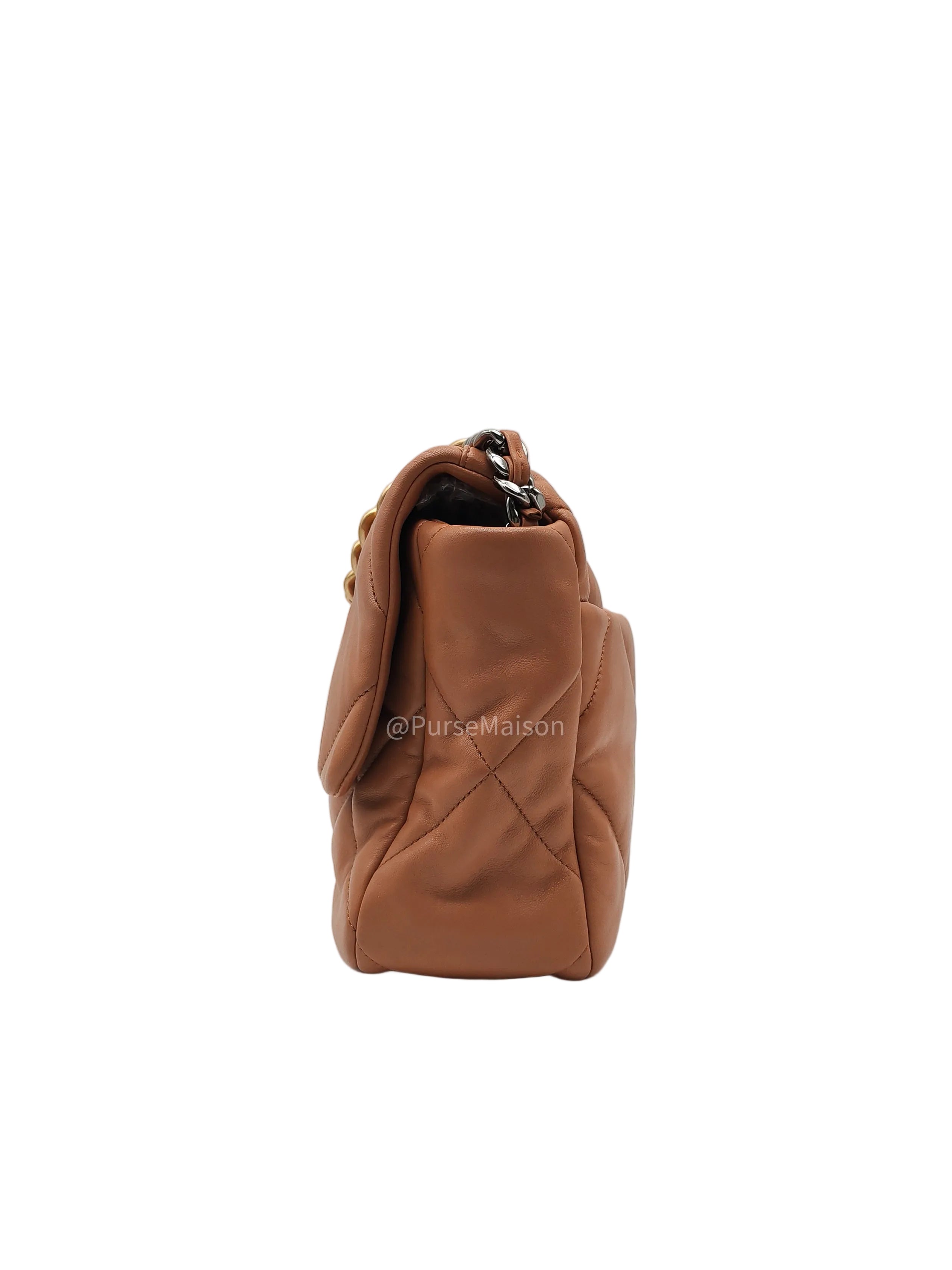 Chanel 19 Large in Caramel Quilted Lambskin Leather and Mixed Hardware Microchip | Purse Maison Luxury Bags Shop