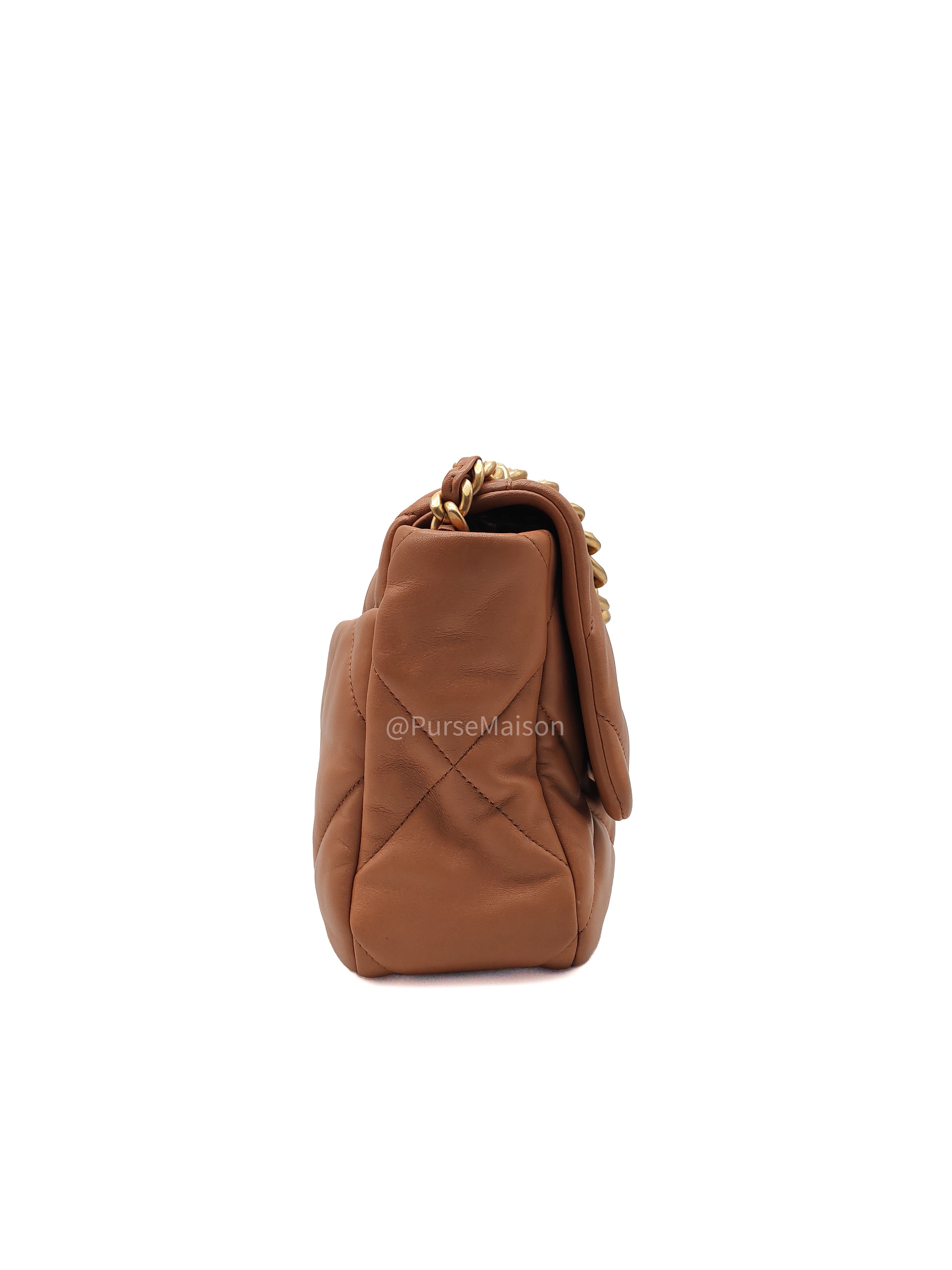Chanel 19 Large in Caramel Quilted Lambskin Leather and Mixed Hardware Microchip | Purse Maison Luxury Bags Shop