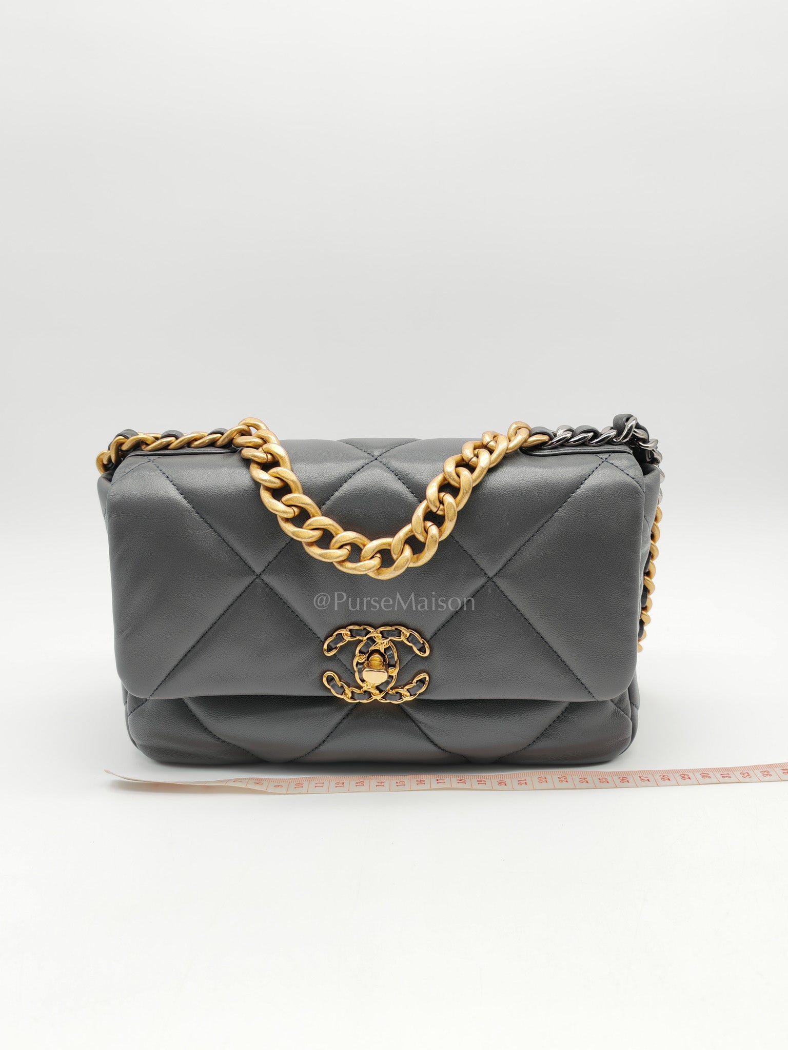 19 Medium in Gray Quilted Lambskin Leather & Mix Hardware Microchip | Purse Maison Luxury Bags Shop