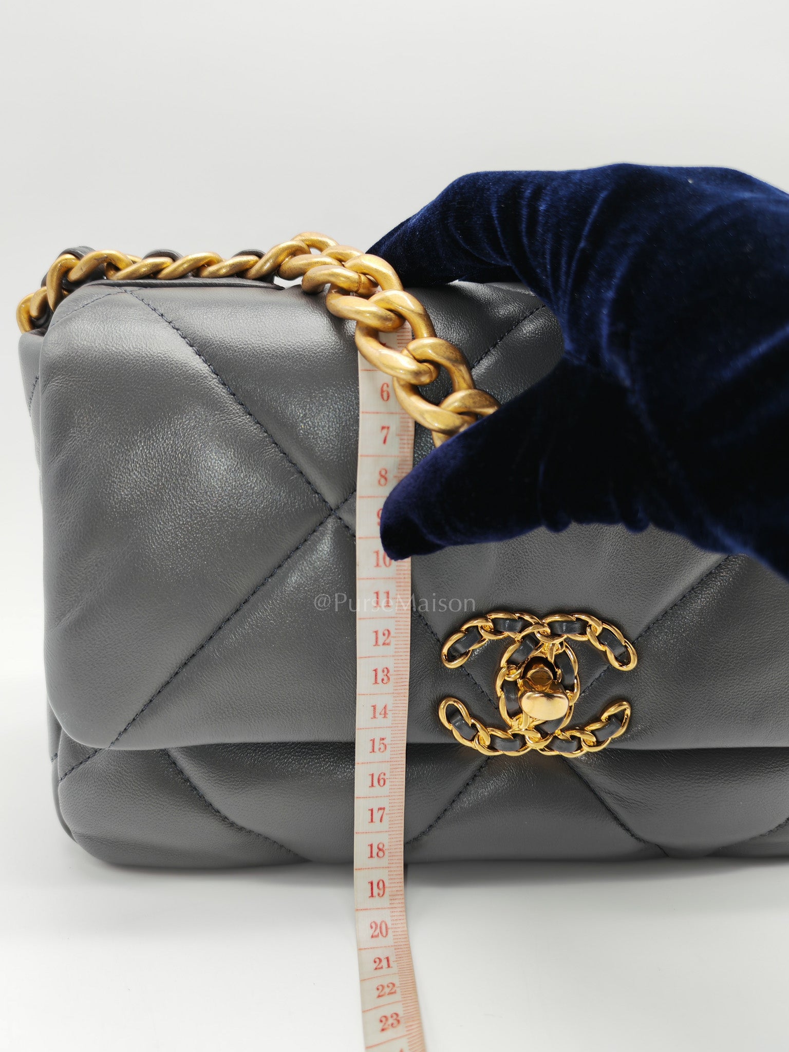 19 Medium in Gray Quilted Lambskin Leather & Mix Hardware Microchip | Purse Maison Luxury Bags Shop