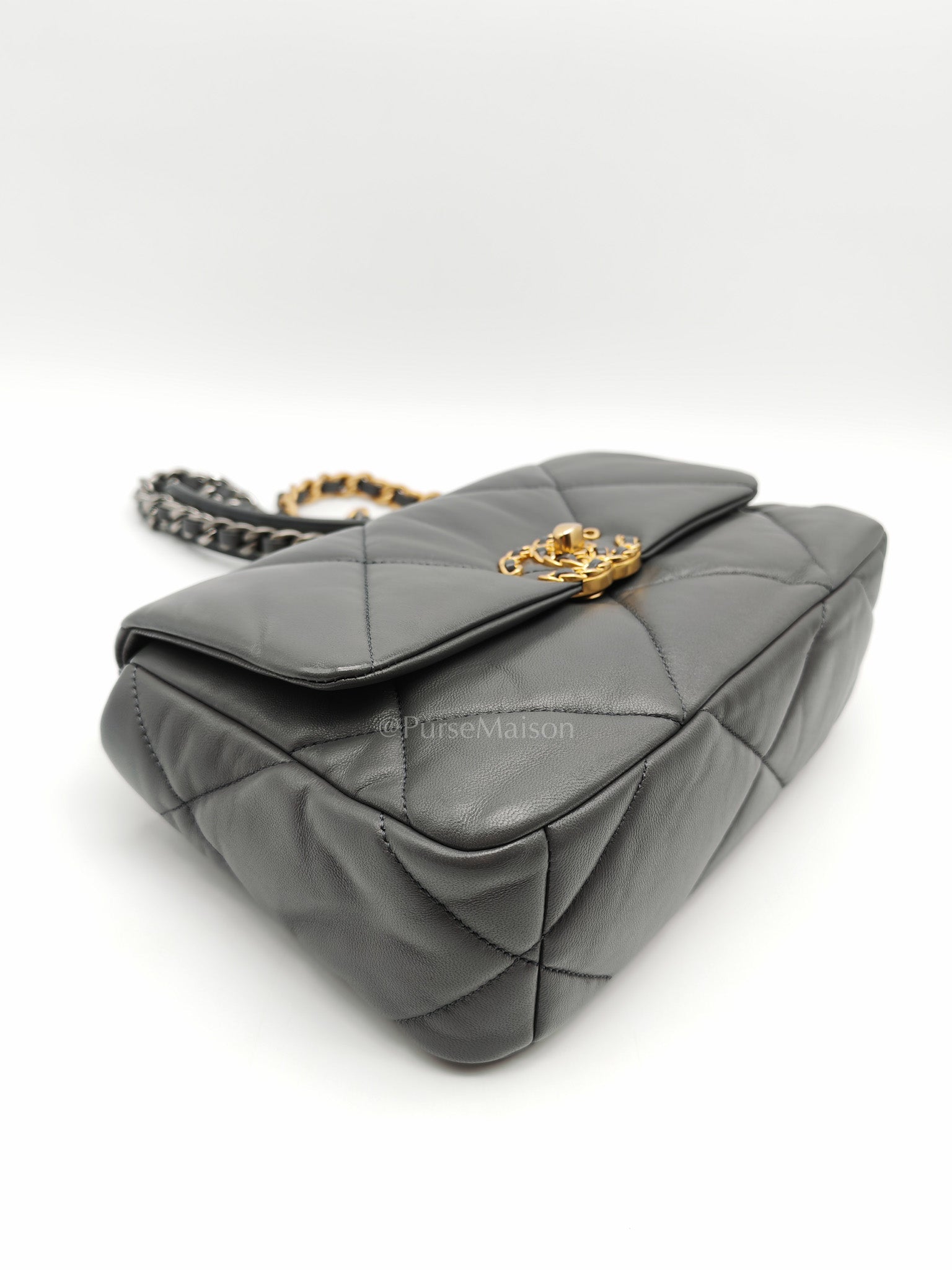 19 Medium in Gray Quilted Lambskin Leather & Mix Hardware Microchip | Purse Maison Luxury Bags Shop