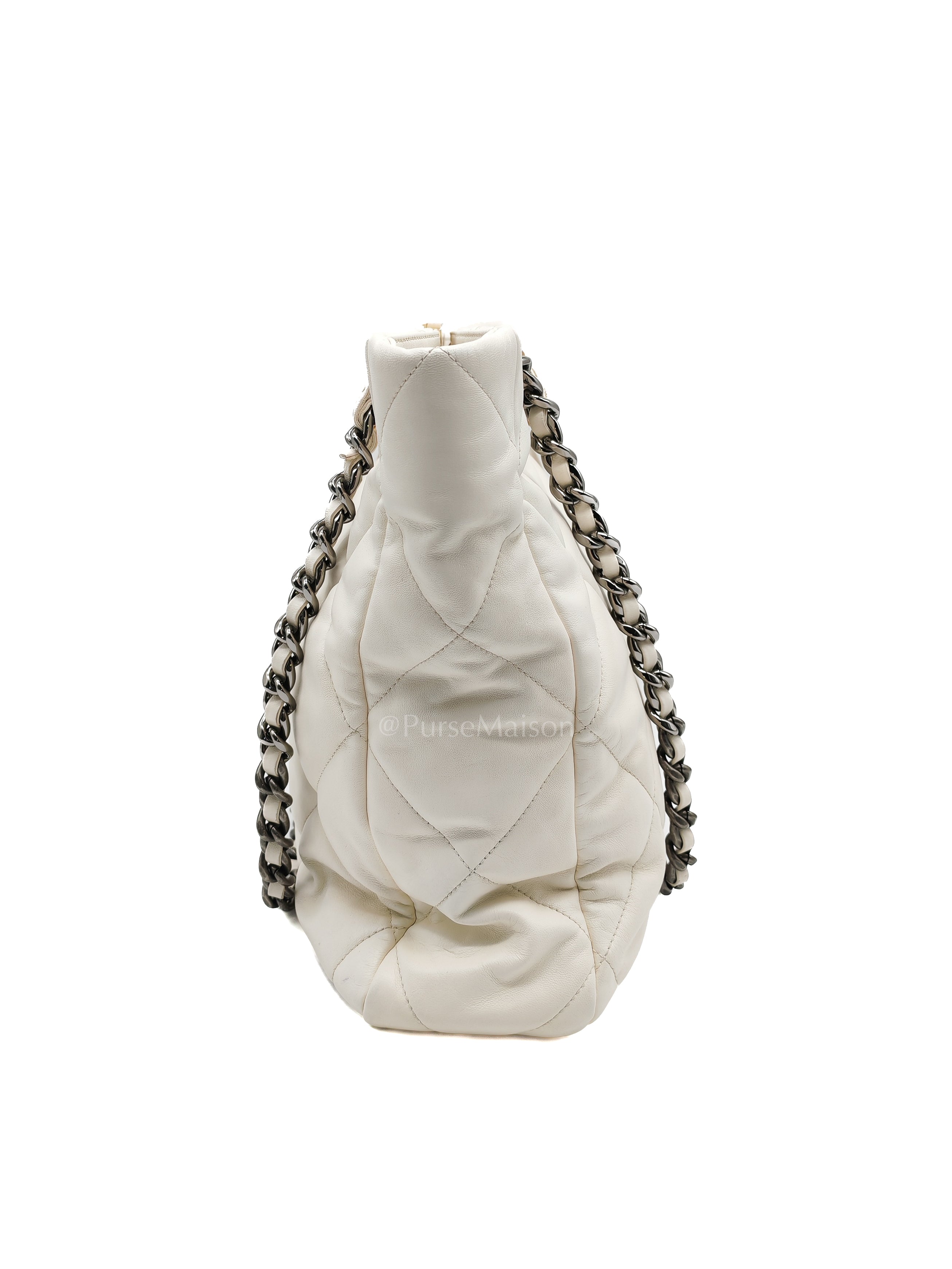 Chanel 19 Shopping Tote Bag in White Calfskin Leather & Mix Hardware (Microchip) | Purse Maison Luxury Bags Shop