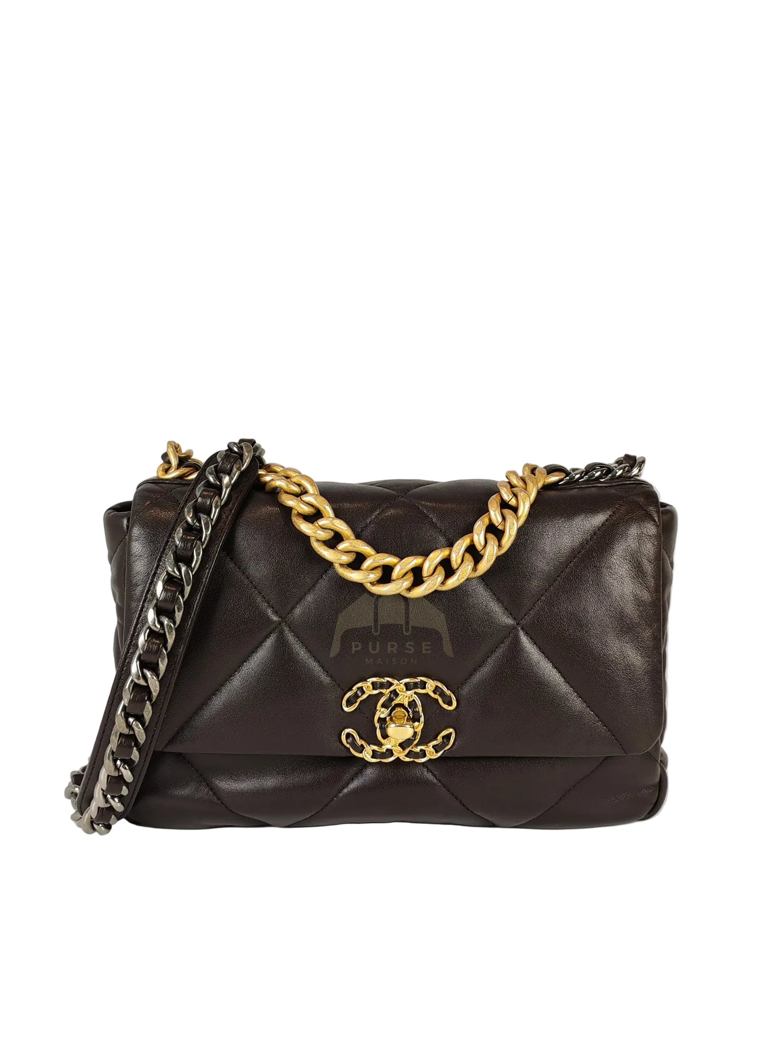 19 Small Flap Bag in Burgundy Brown Lambskin Leather & Mixed Hardware Microchip | Purse Maison Luxury Bags Shop
