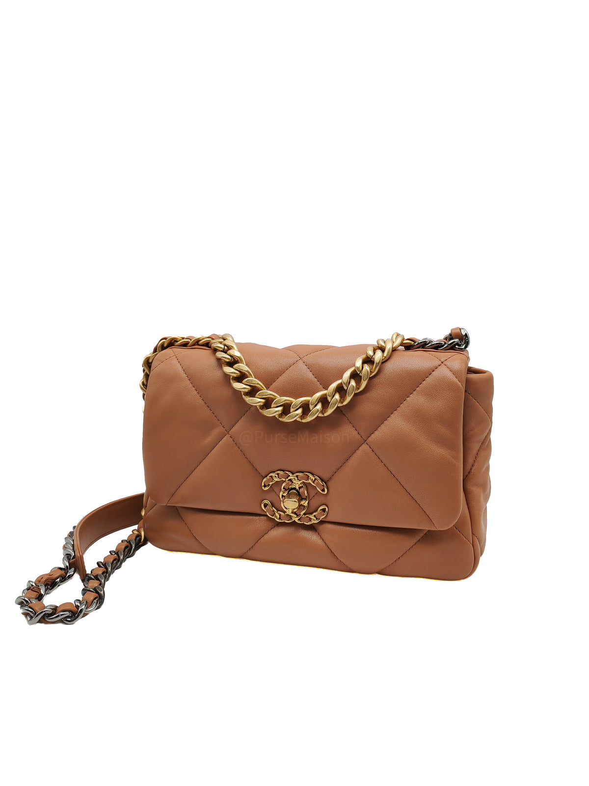 Chanel 19 Small Flap Bag in Caramel Quilted Lambskin Leather and Mixed Hardware Microchip (UP****GL) | Purse Maison Luxury Bags Shop