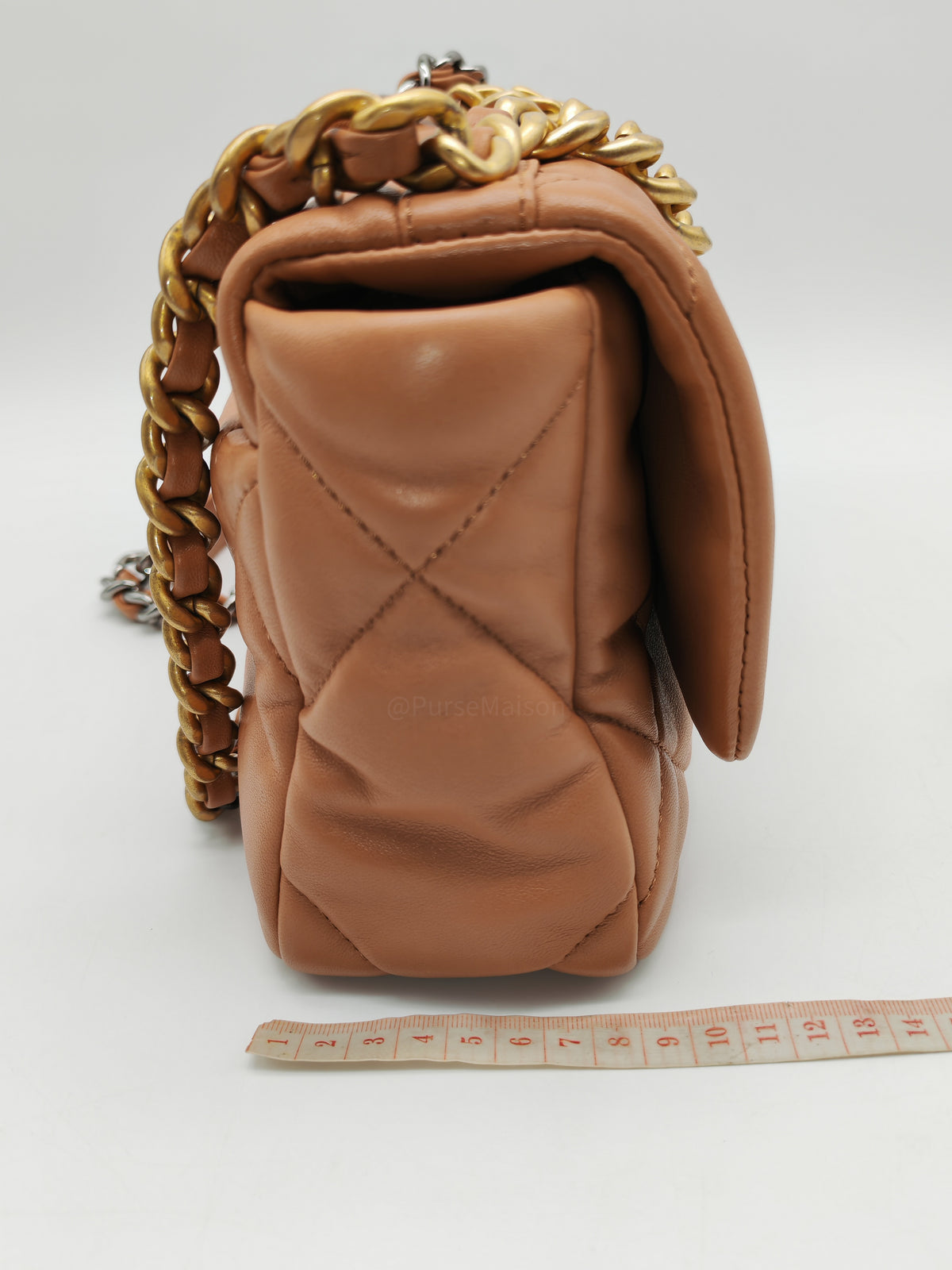 Chanel 19 Small Flap Bag in Caramel Quilted Lambskin Leather and Mixed Hardware Microchip (UP****GL) | Purse Maison Luxury Bags Shop