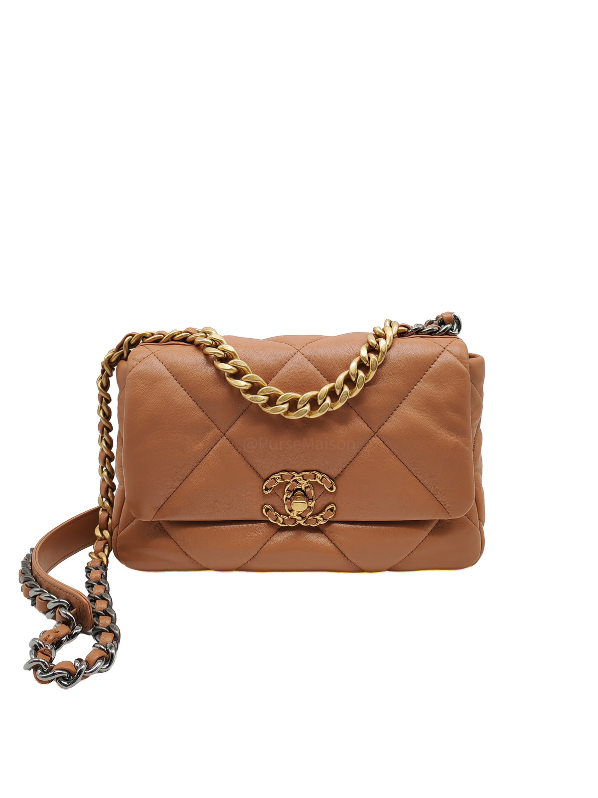 Chanel 19 Small Flap Bag in Caramel Quilted Lambskin Leather and Mixed Hardware Microchip (UP****GL) | Purse Maison Luxury Bags Shop