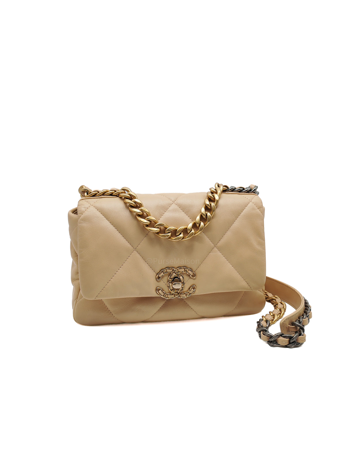 Chanel 19 Small in Beige Quilted Lambskin Leather and Mix Hardware Series 30 | Purse Maison Luxury Bags Shop