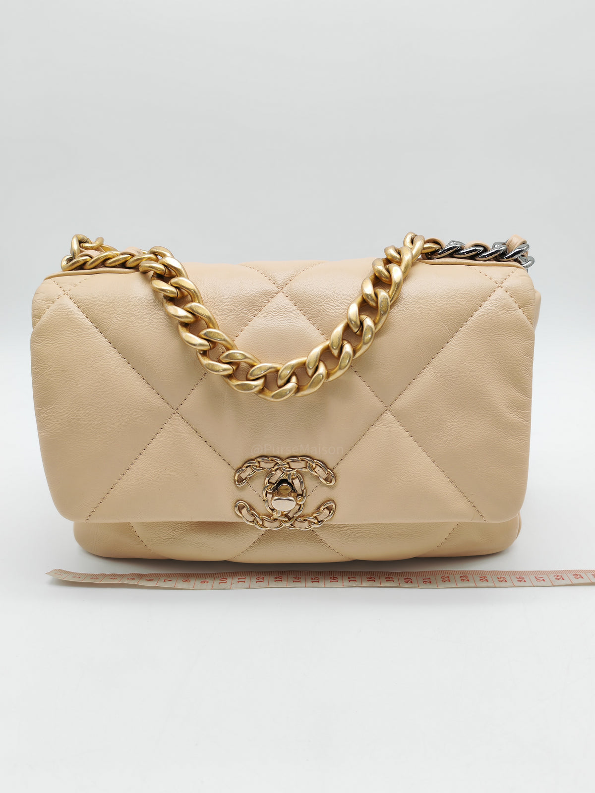 Chanel 19 Small in Beige Quilted Lambskin Leather and Mix Hardware Series 30 | Purse Maison Luxury Bags Shop