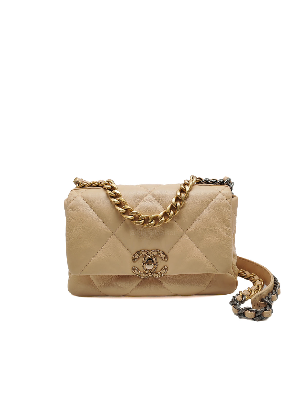 Chanel 19 Small in Beige Quilted Lambskin Leather and Mix Hardware Series 30 | Purse Maison Luxury Bags Shop