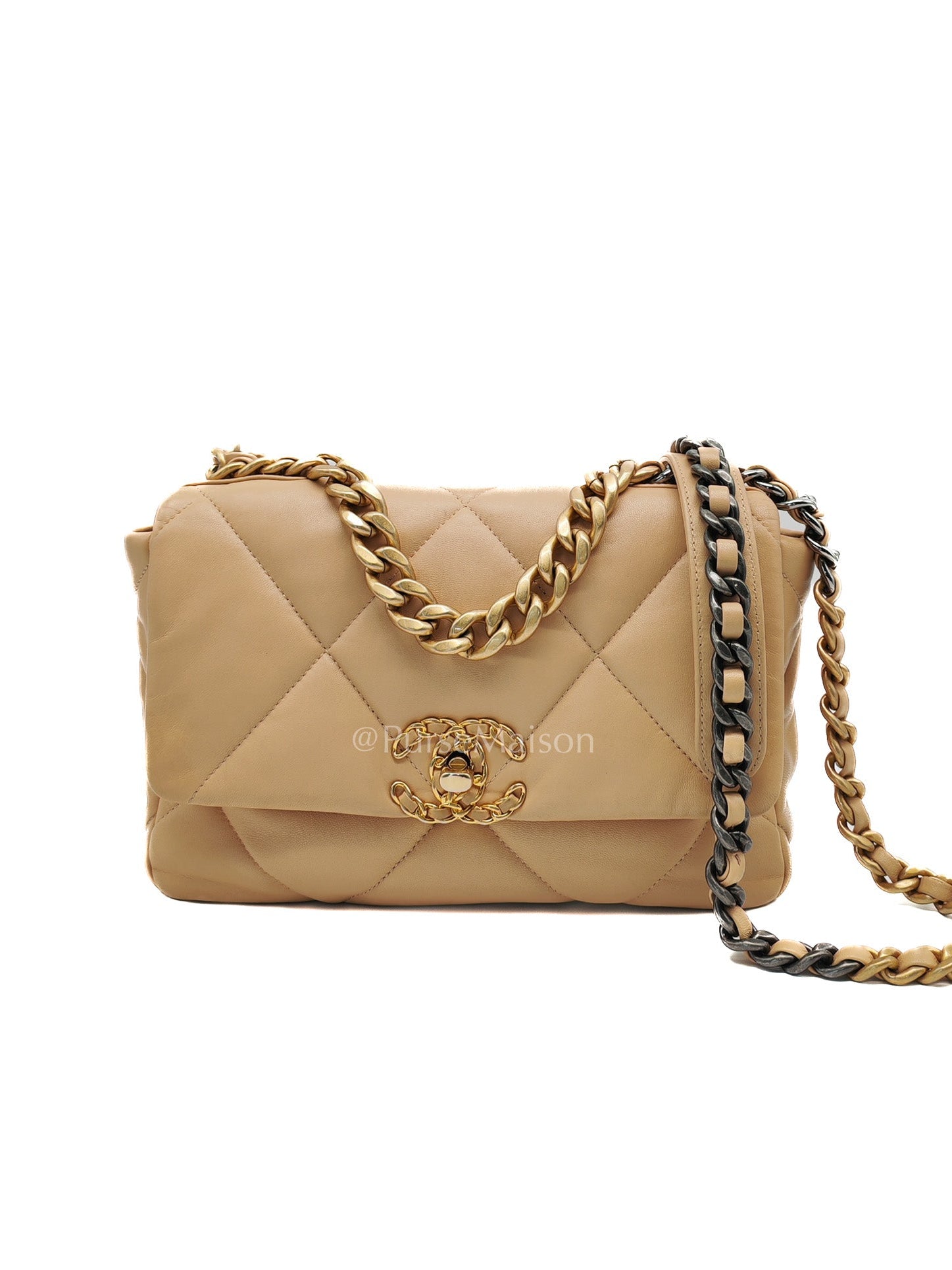 Chanel 19 Small in Beige Quilted Lambskin Leather and Mixed Hardware (Microchip) | Purse Maison Luxury Bags Shop