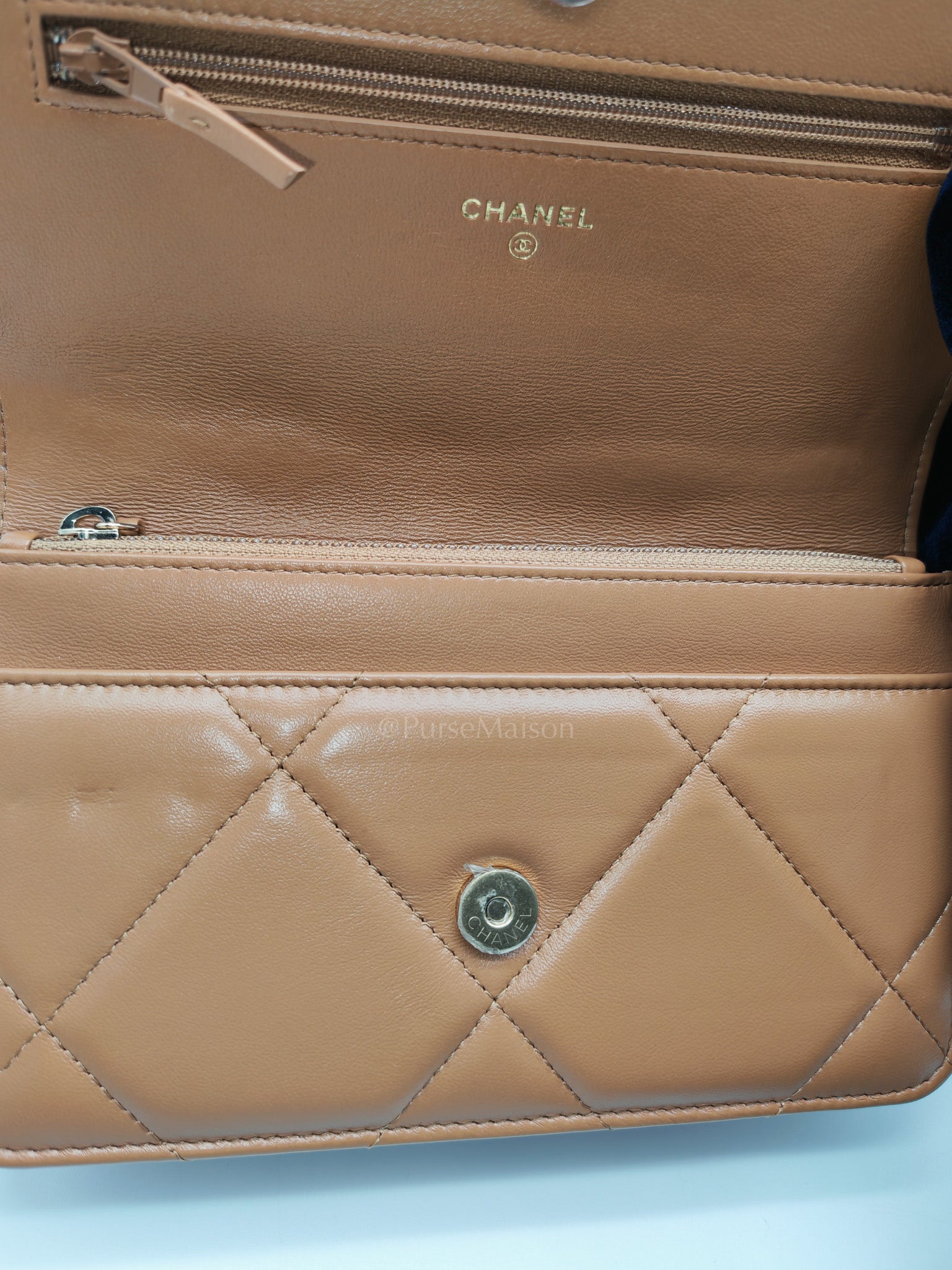 Chanel 19 Wallet On Chain (WOC) Caramel Lambskin Leather Mix Hardware (Microchip) | Purse Maison Luxury Bags Shop