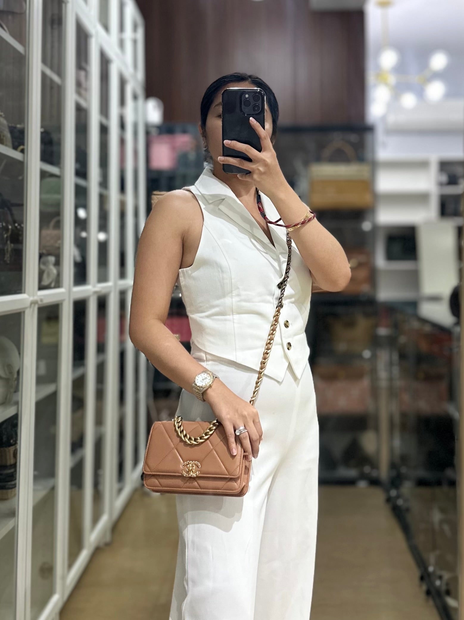 Chanel 19 Wallet On Chain (WOC) Caramel Lambskin Leather Mix Hardware (Microchip) | Purse Maison Luxury Bags Shop