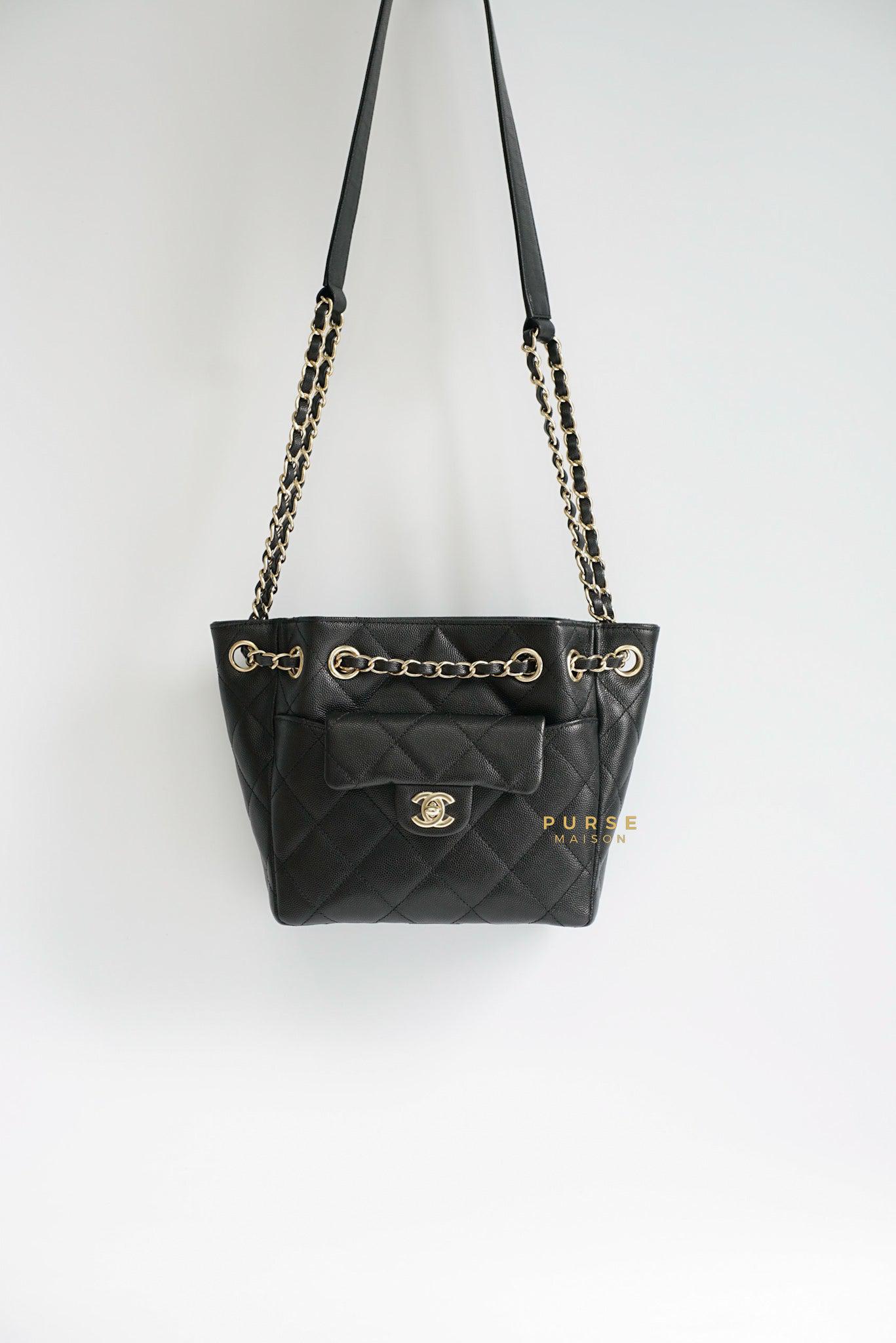 CHANEL Black Small Trendy Flap Bag Microchipped Light Gold