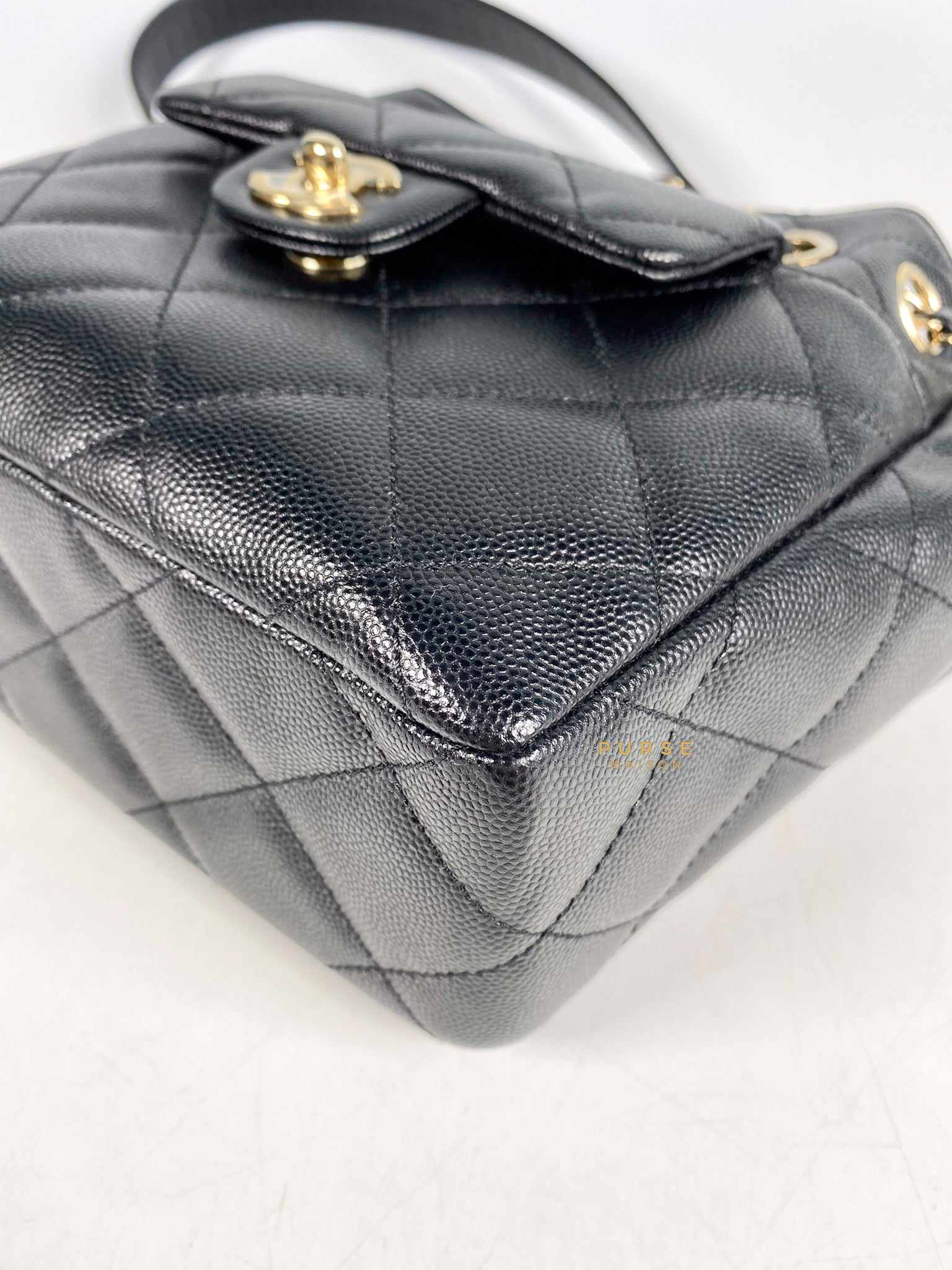 Chanel 2021 Seasonal Small Bucket Bag Black Quilted Caviar Leather Light Gold Hardware (microchip)