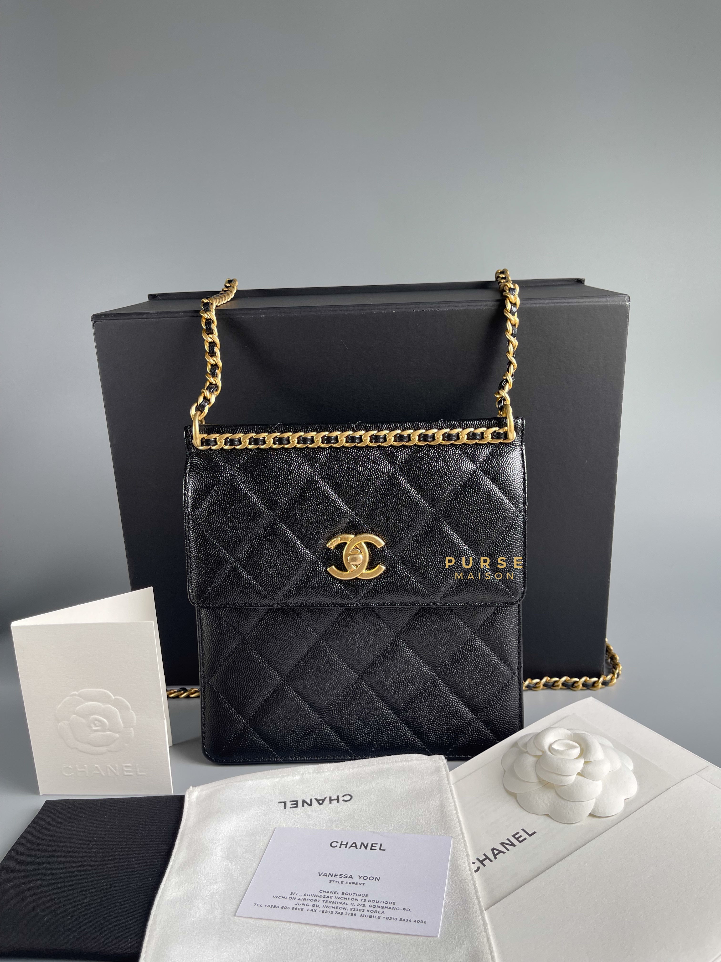 Chanel 2023-24 Fall/Winter collection Backpack in Black Caviar and Aged Gold Hardware (Microchip) | Purse Maison Luxury Bags Shop