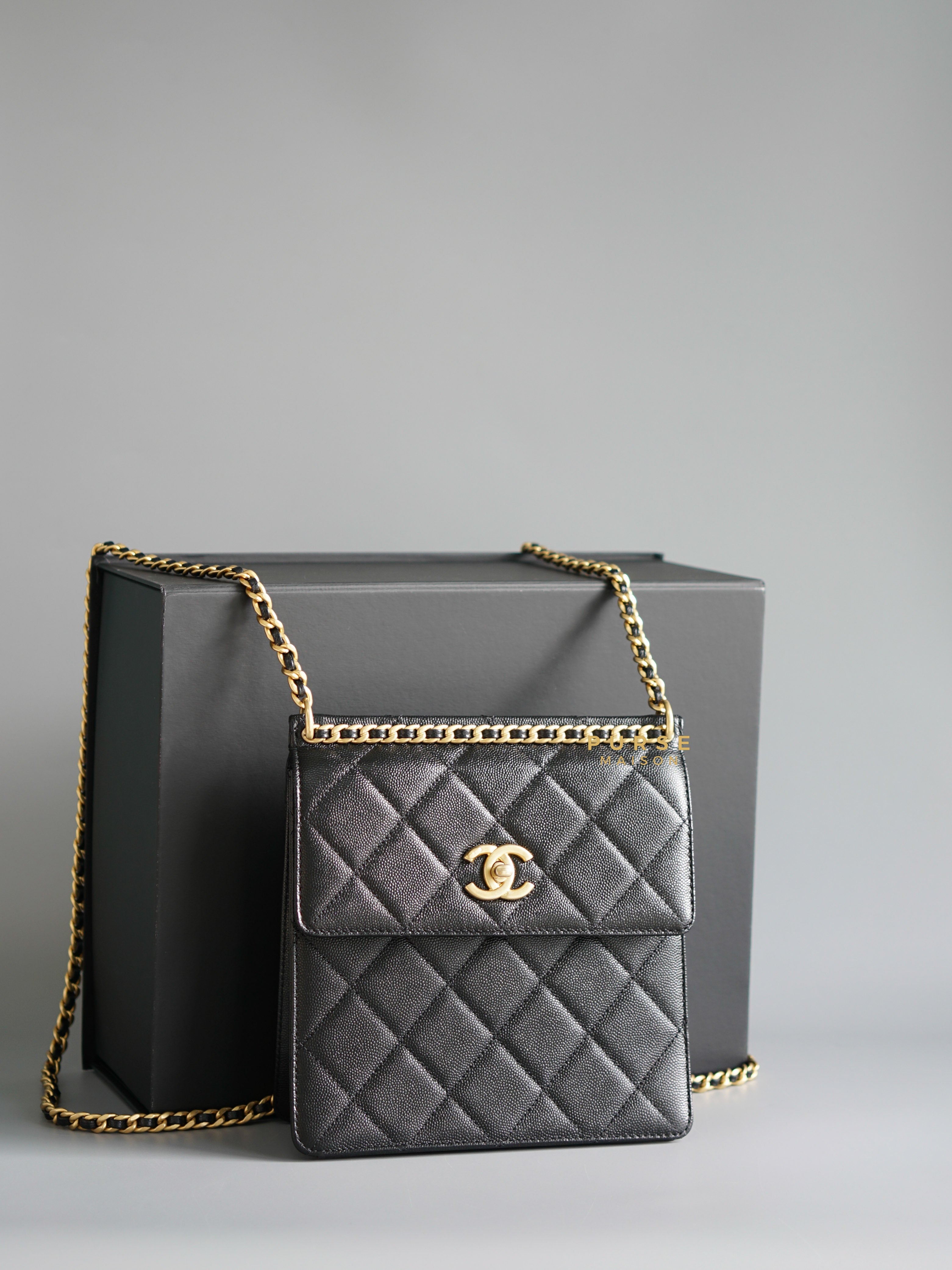 Chanel 2023-24 Fall/Winter collection Backpack in Black Caviar and Aged Gold Hardware (Microchip) | Purse Maison Luxury Bags Shop