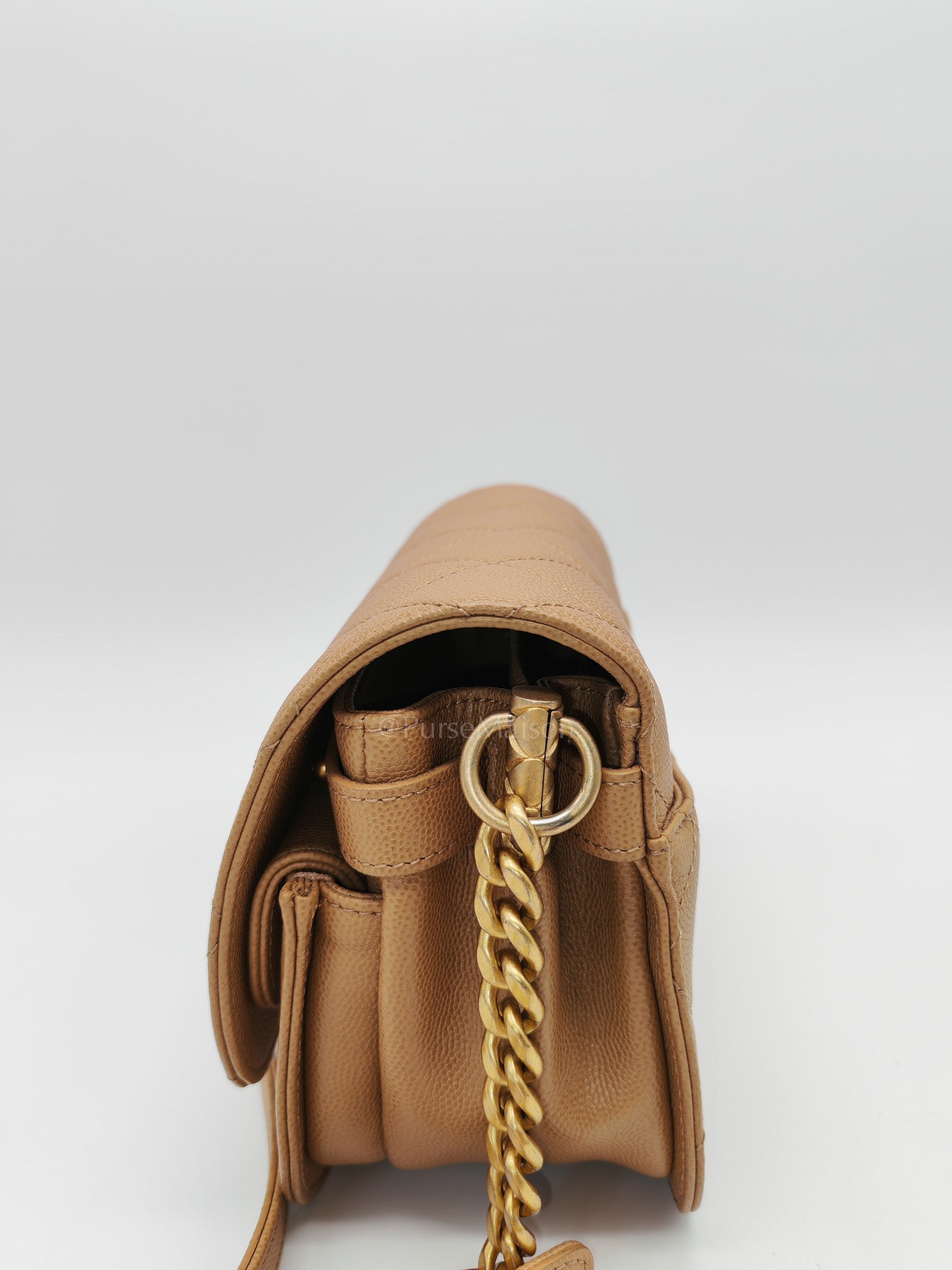 21k Messenger Bag Small in Dark Biege Caviar Leather Aged Gold Hardware (Microchip) | Purse Maison Luxury Bags Shop