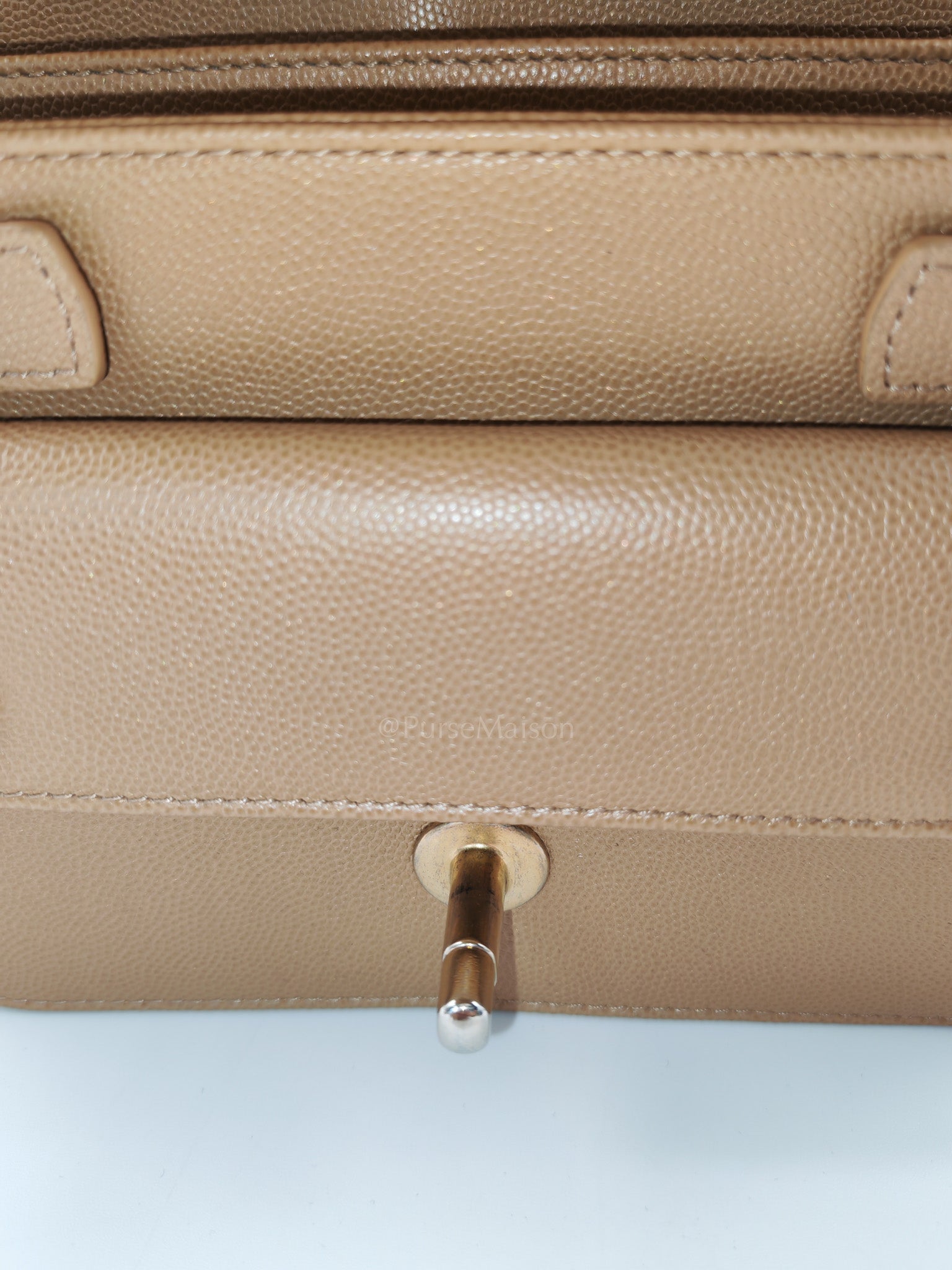 21k Messenger Bag Small in Dark Biege Caviar Leather Aged Gold Hardware (Microchip) | Purse Maison Luxury Bags Shop