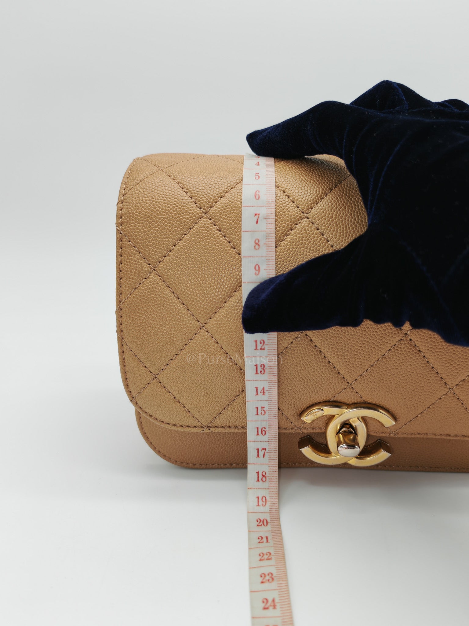 21k Messenger Bag Small in Dark Biege Caviar Leather Aged Gold Hardware (Microchip) | Purse Maison Luxury Bags Shop