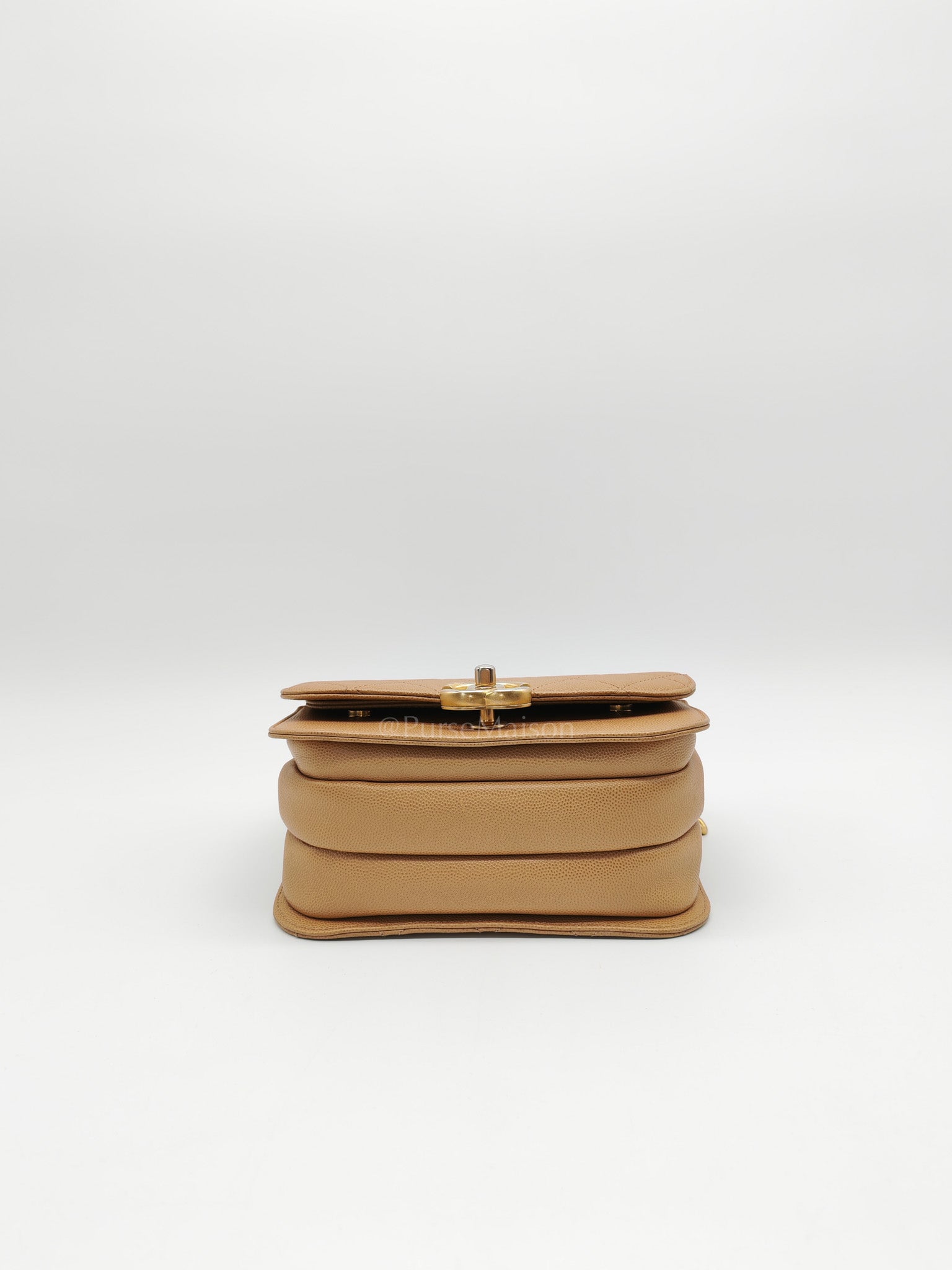 21k Messenger Bag Small in Dark Biege Caviar Leather Aged Gold Hardware (Microchip) | Purse Maison Luxury Bags Shop