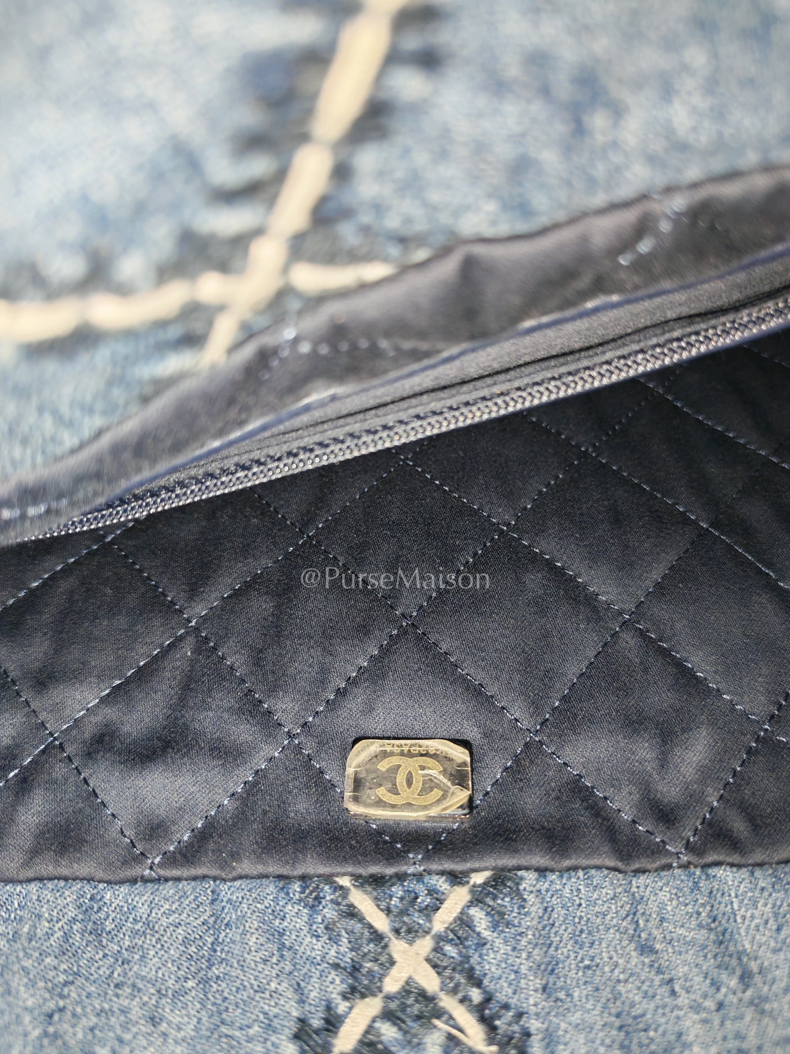 Chanel 22 Medium in Blue Stitched Denim and Silver Hardware Microchip | Purse Maison Luxury Bags Shop