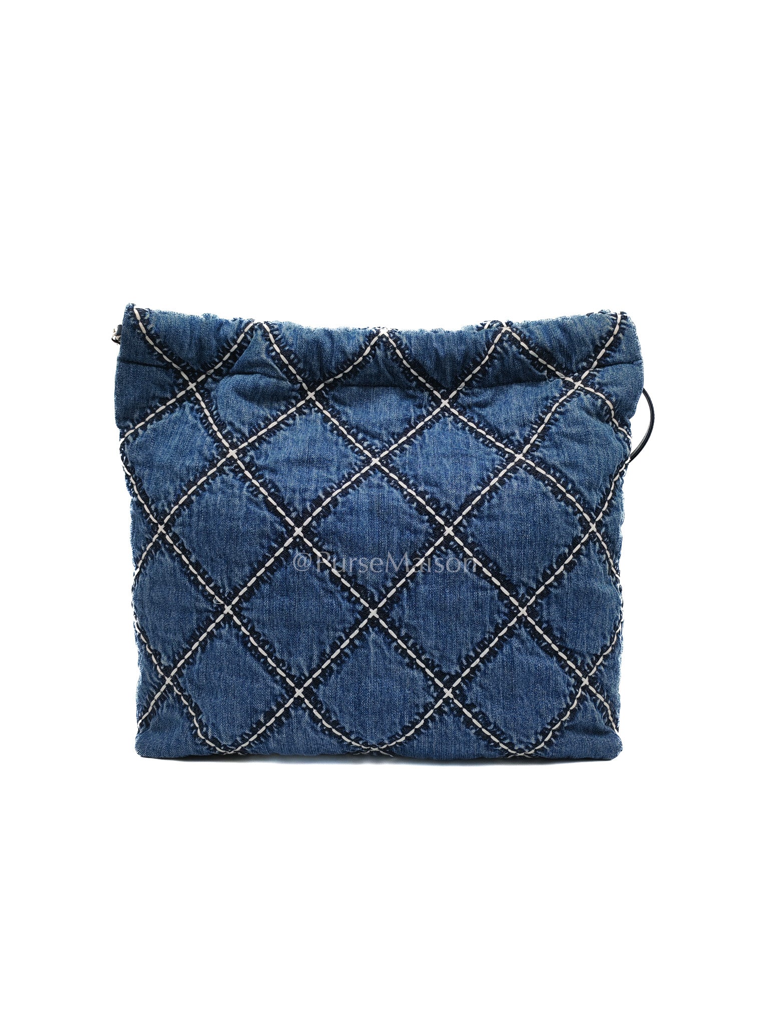 Chanel 22 Medium in Blue Stitched Denim and Silver Hardware Microchip | Purse Maison Luxury Bags Shop