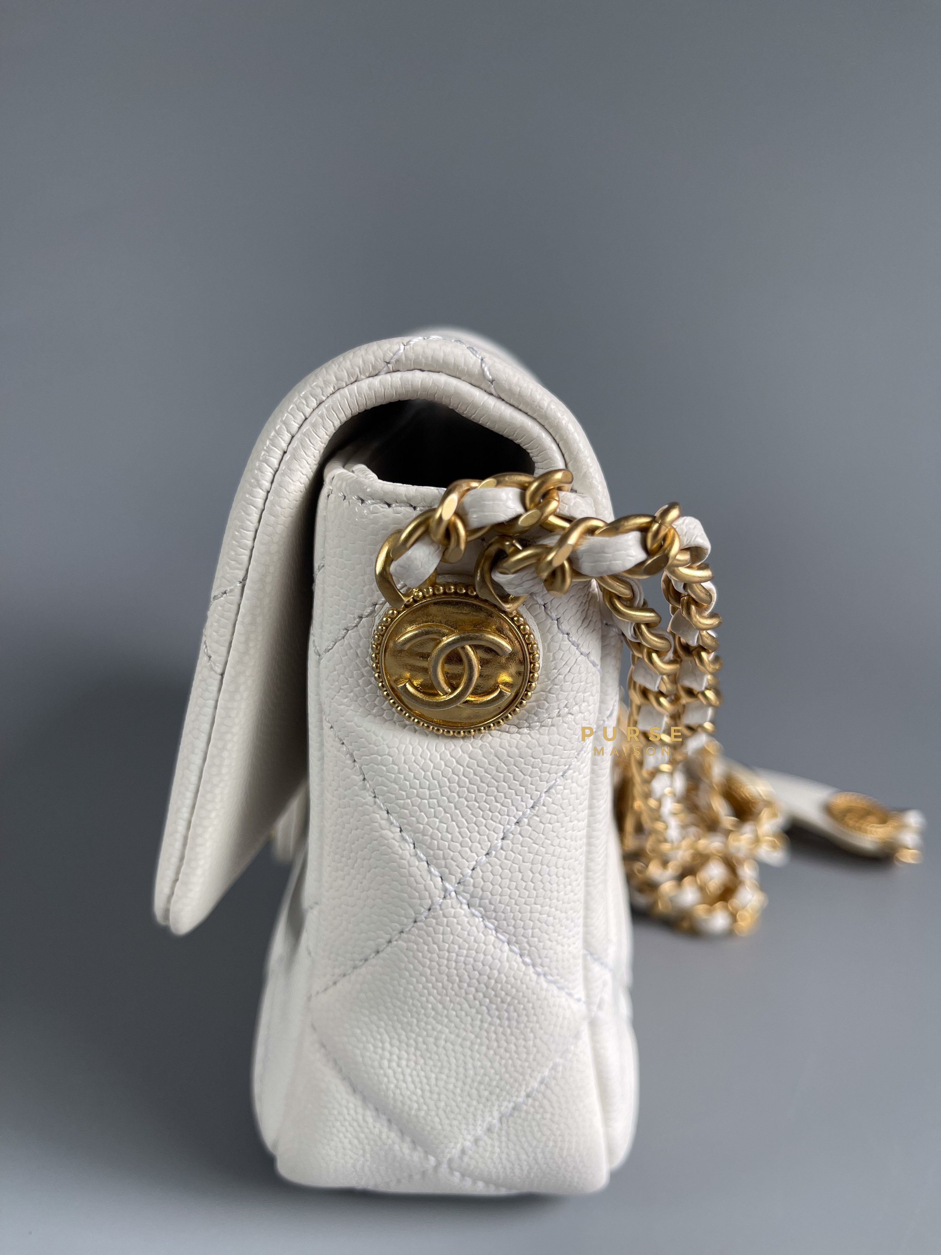Chanel 22A White Caviar Twist Your Buttons Mini Flap Bag Gold Hardware | Purse Maison Luxury Bags Shop