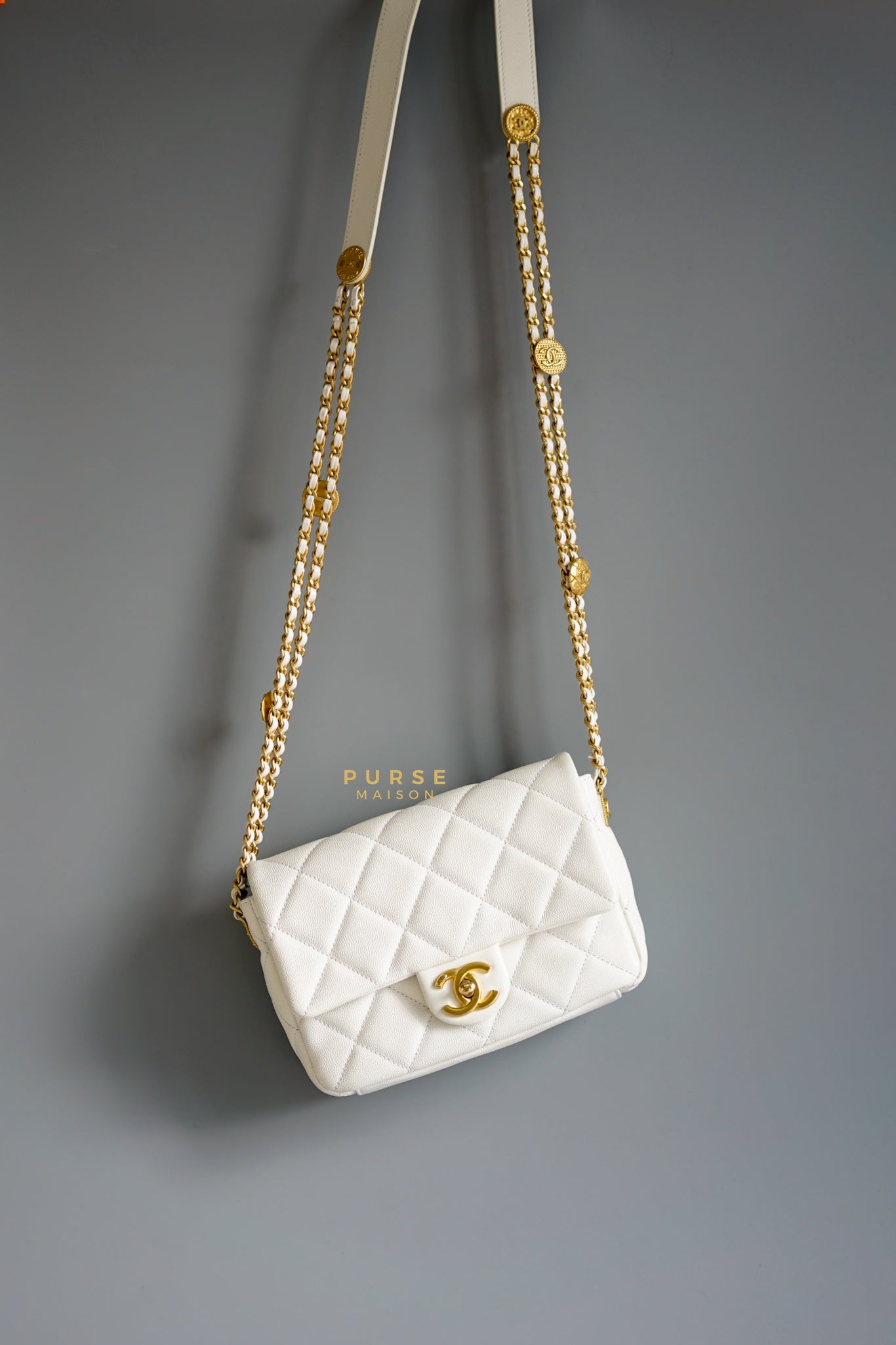 Bolsa Chanel Mini Flap Top Handle Lambskin White&Gold - Felix